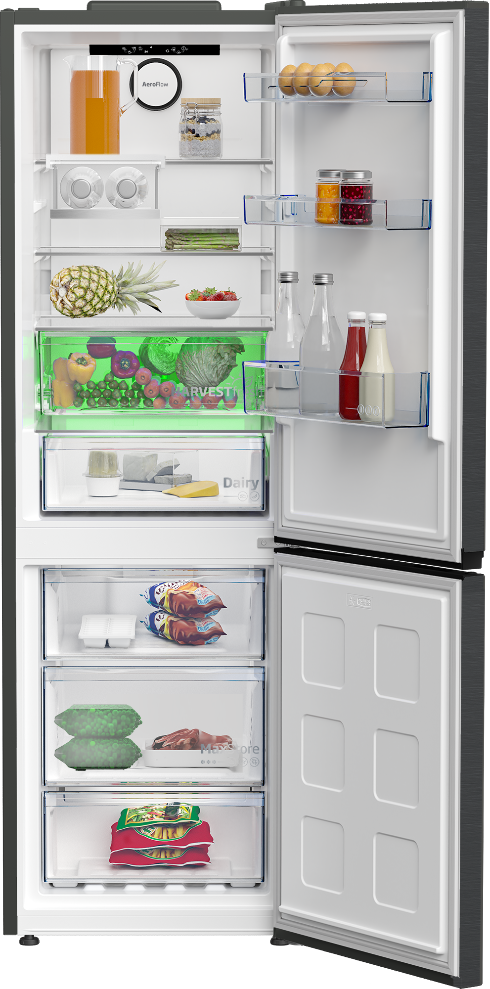 BEKO Kühl-/Gefrierkombination »B7RCNE368HXR« 186,5 cm hoch 59,5 cm breit No Frost
AeroFlow
HarvestFresh