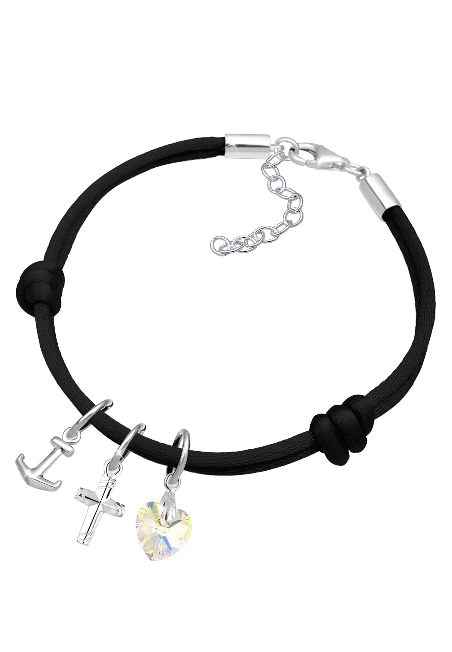 Elli Armkette »Armband Kreuz Herz Anker Kristalle 925 Silber«