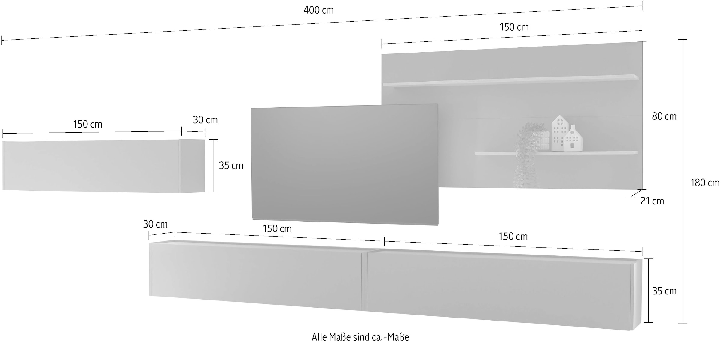 Home affaire Wohnwand »City/Giron, moderne Anbauwand, Komplettset in vielen Farben verfügbar« Set, 4 Stk. tlg.