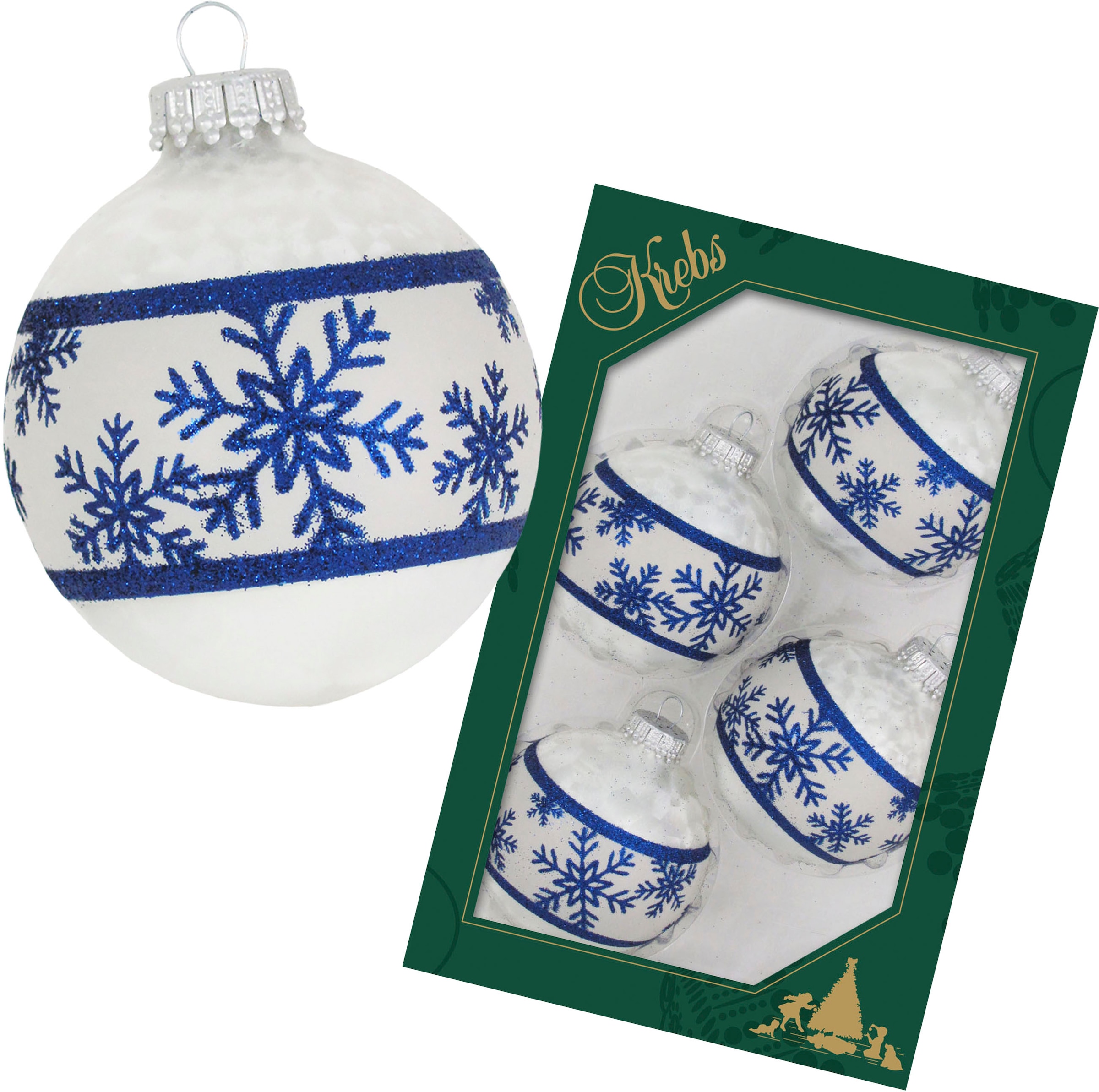 bequem online »Schneeflockenband«, Glas 4 Christbaumschmuck, Lauscha Krebs St.), Weihnachtsdeko, Glas (Set, Christbaumkugeln kaufen Weihnachtsbaumkugel aus