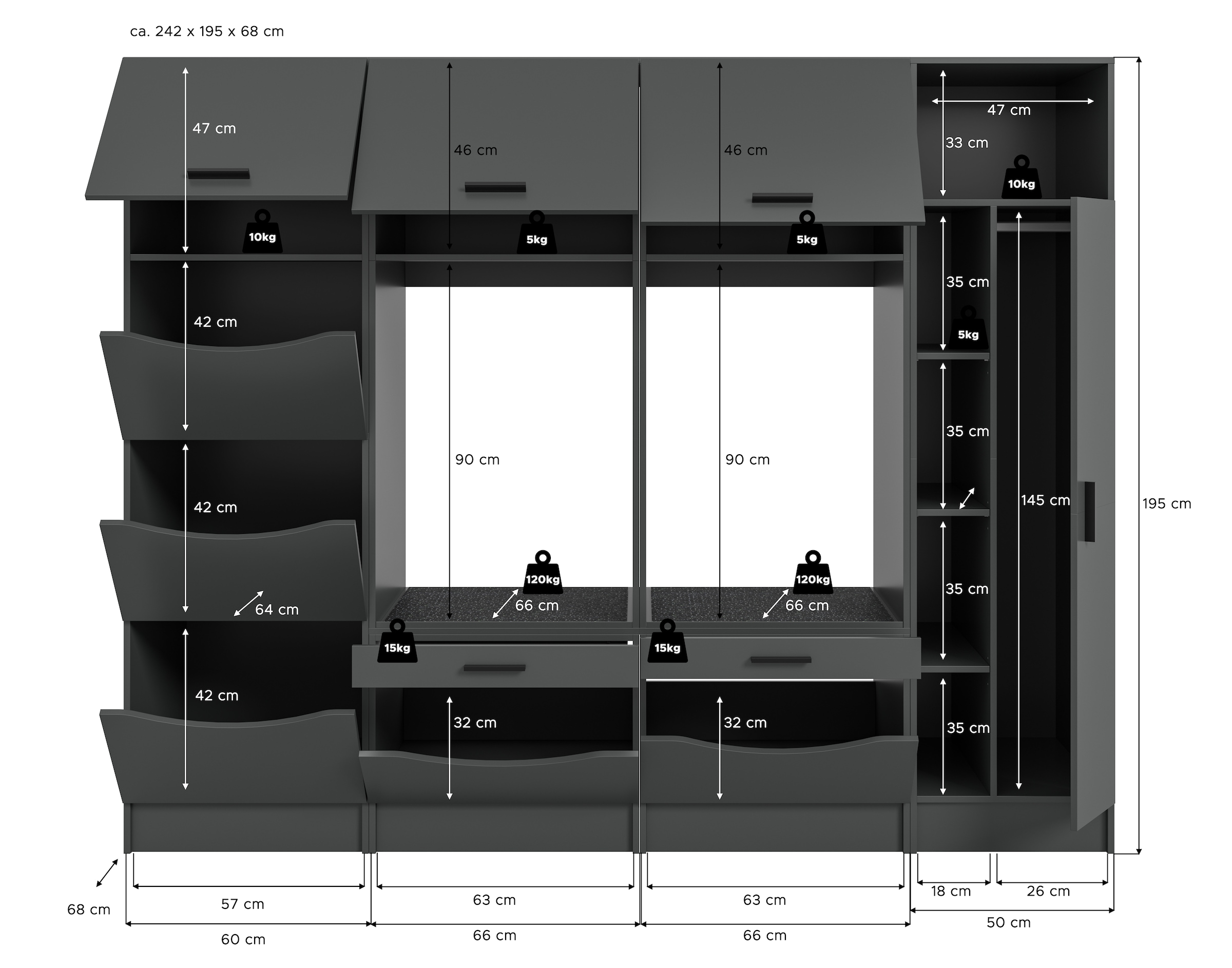 welltime Mehrzweckschrank-Set »FALAS,  4-teilig, Hauswirtschaftsraum Set, Breite 242 cm« 2x Waschmaschinenumbau-, 1x Wäsche- & 1x Mehrzweckschrank, 