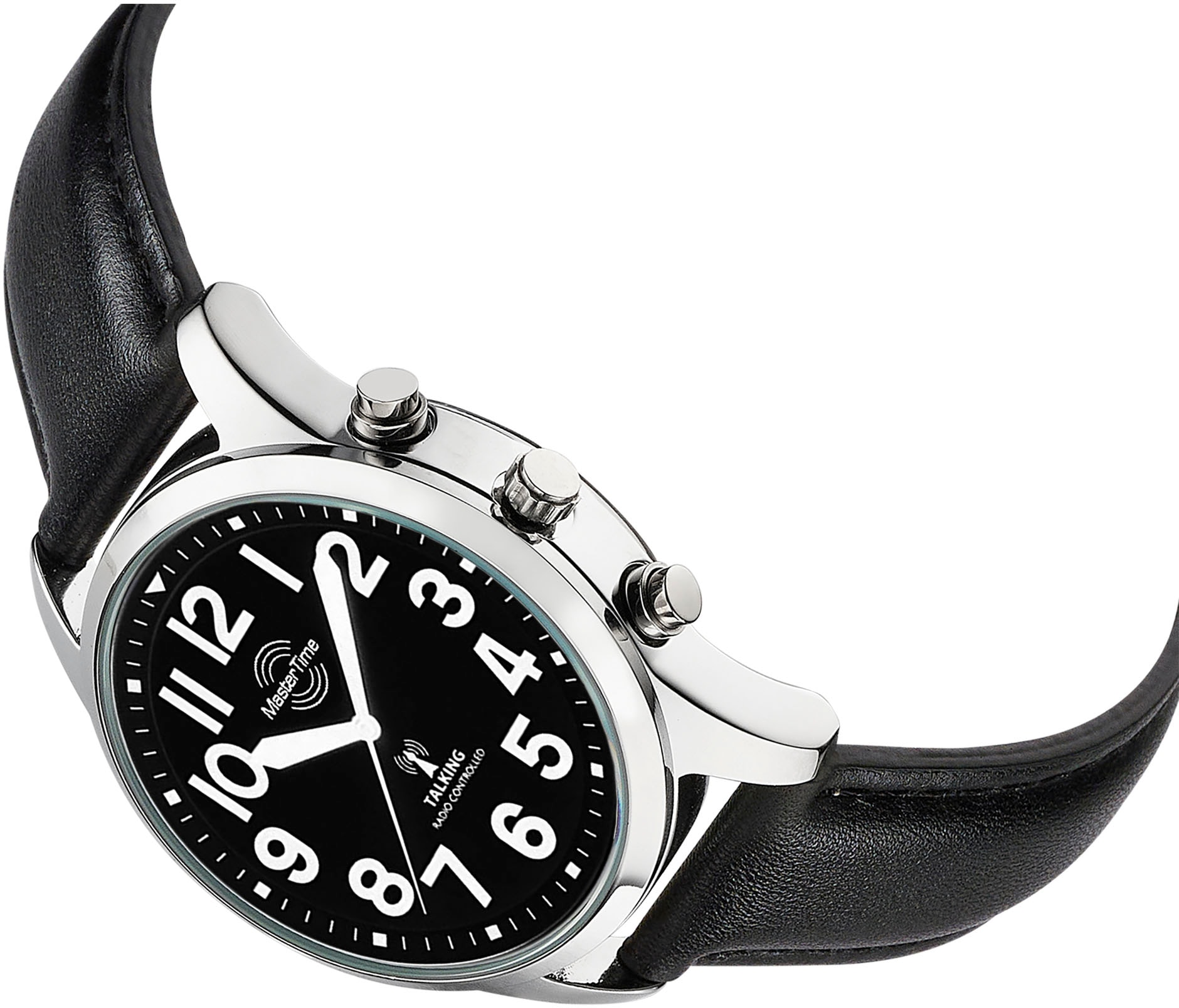 MASTER TIME Funkuhr »Sprechende Funkuhr« Armbanduhr, Quarzuhr, Herrenuhr, Datum, Lederarmband