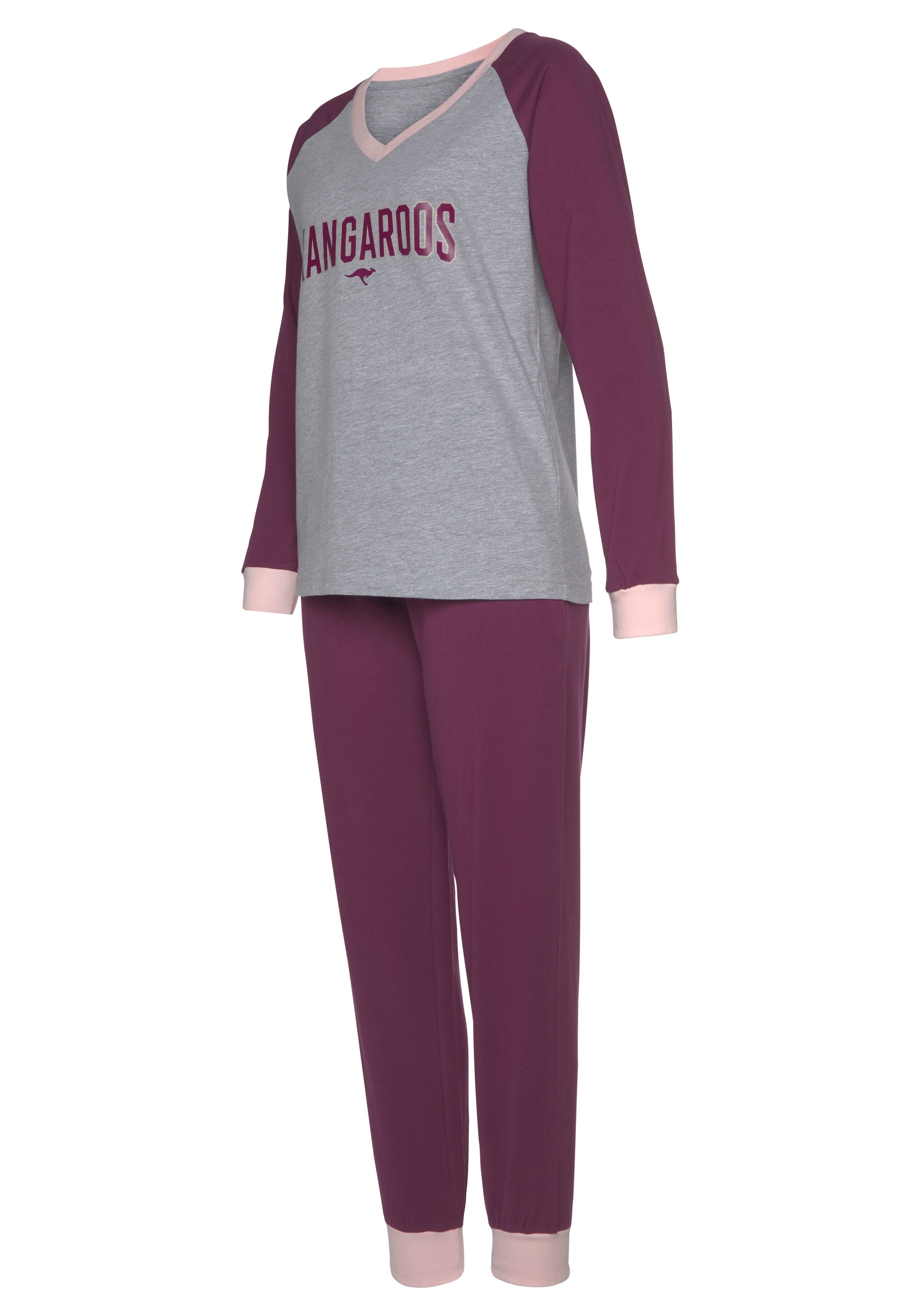 KangaROOS Pyjama, (2 tlg., 1 Stück), mit kontrastfarbenen Raglanärmeln bei  ♕