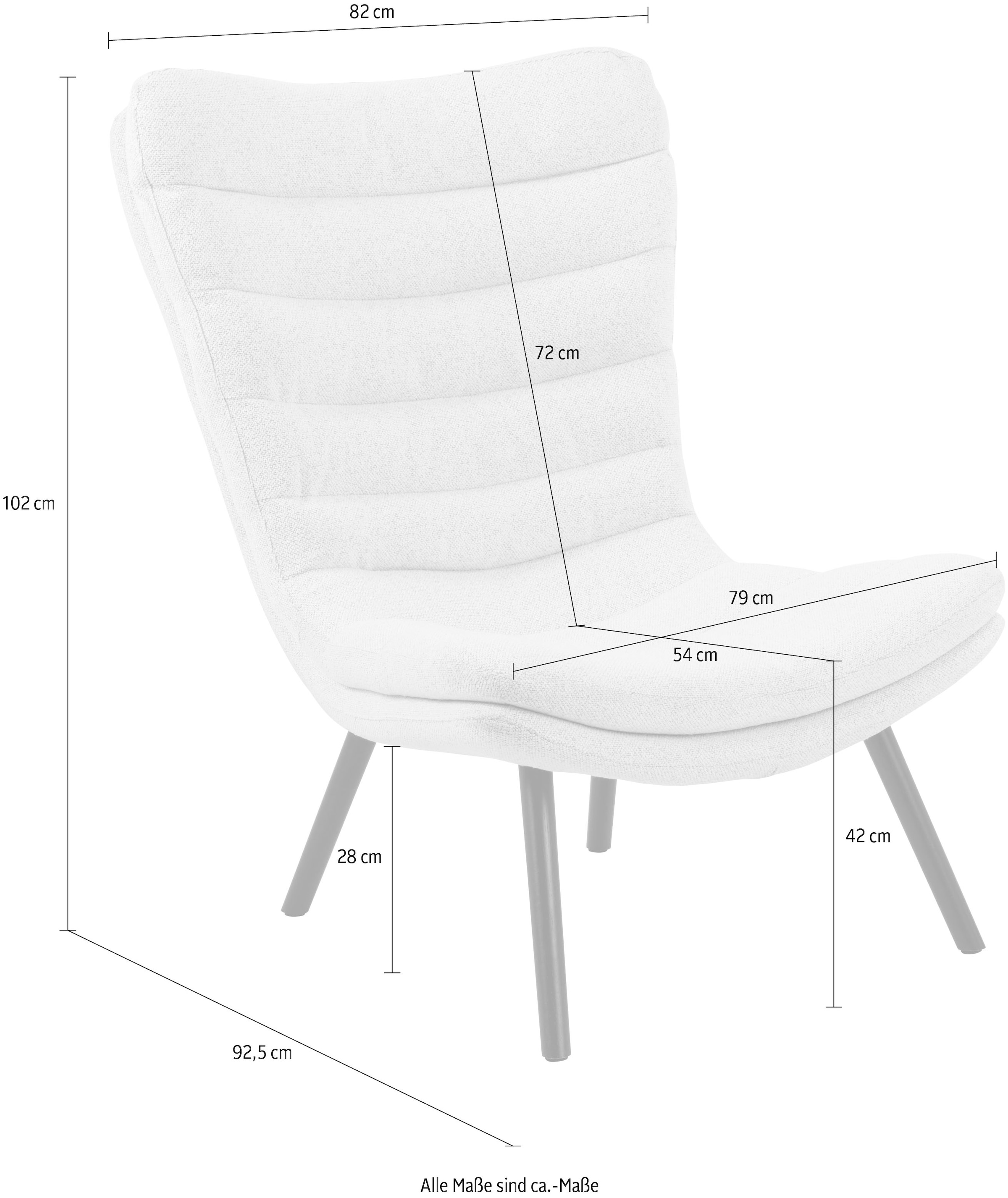 ACTONA GROUP Loungesessel »Grafton Lehnstuhl, Relaxsessel, Polstersessel,«, Ruhesessel, Bouclé, schwarze Massivholzbeine, horizontale Nähte