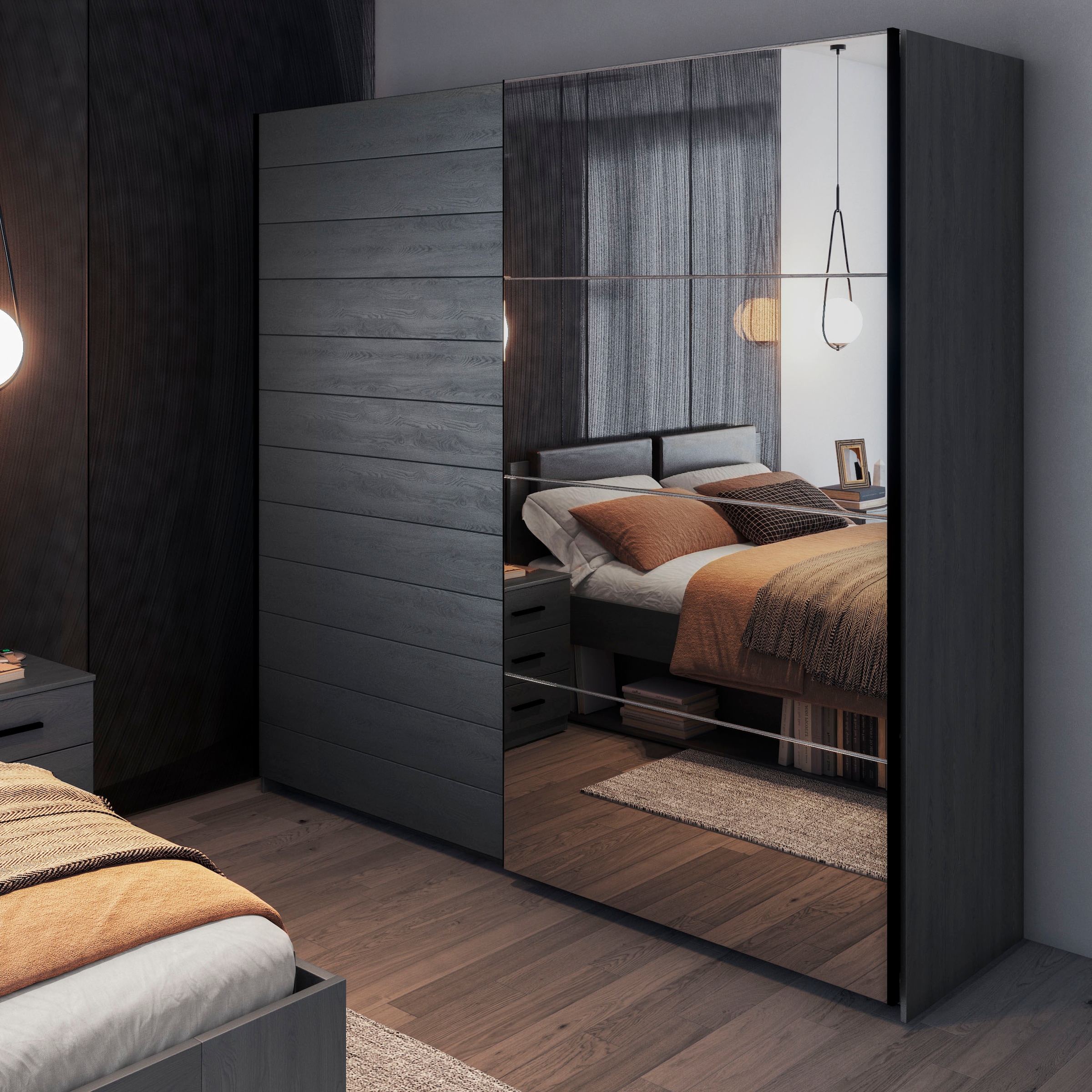INOSIGN Schwebetürenschrank »Galaxy Kleiderschrank, Wäscheschrank 200, 220 oder 270cm breit«, INKLUSIVE kompletter Innenausstattung, Metallgriffe
