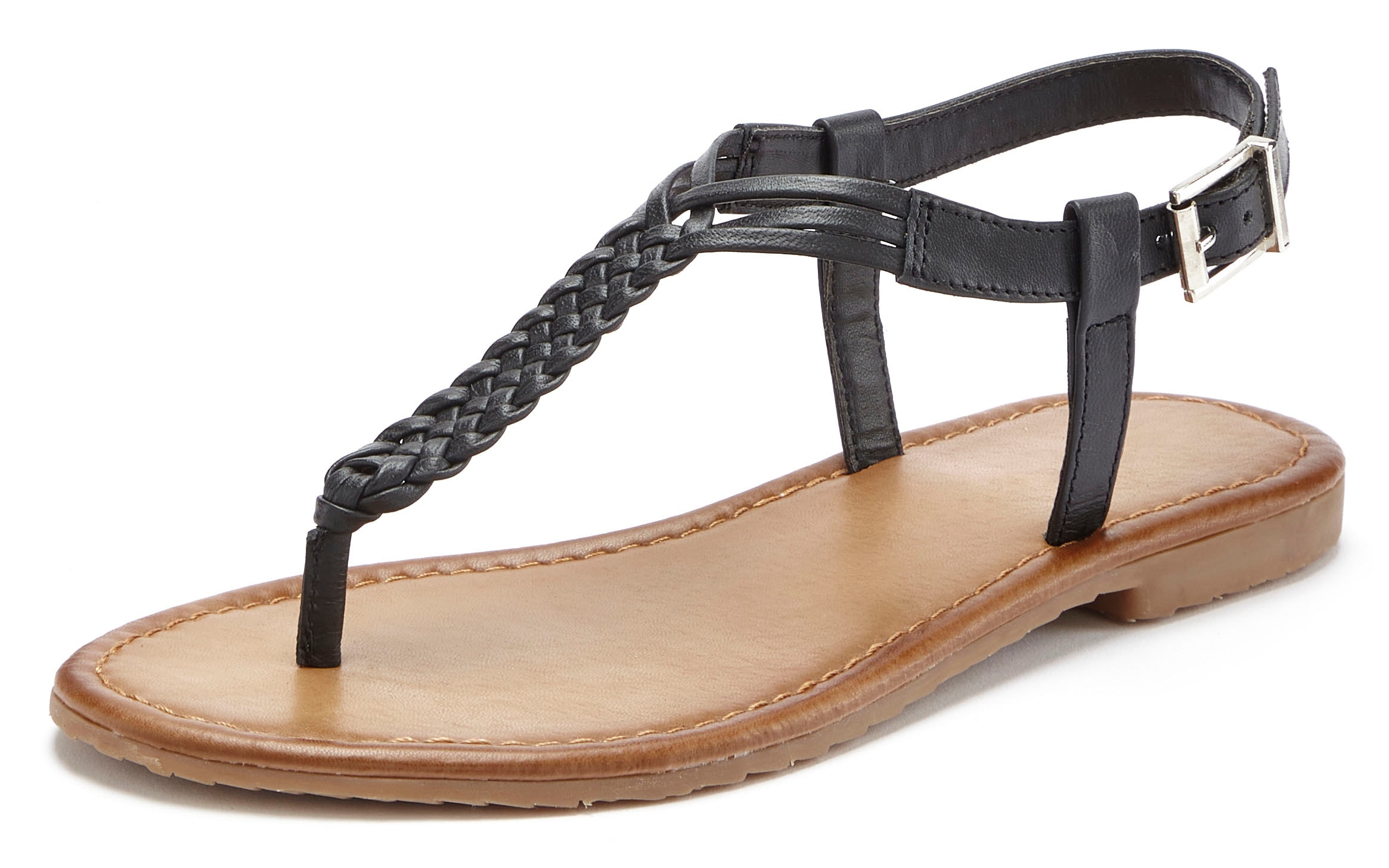 Vivance Zehentrenner, Sandalette, Sommerschuh,Sandale aus Leder mit Flecht-Optik