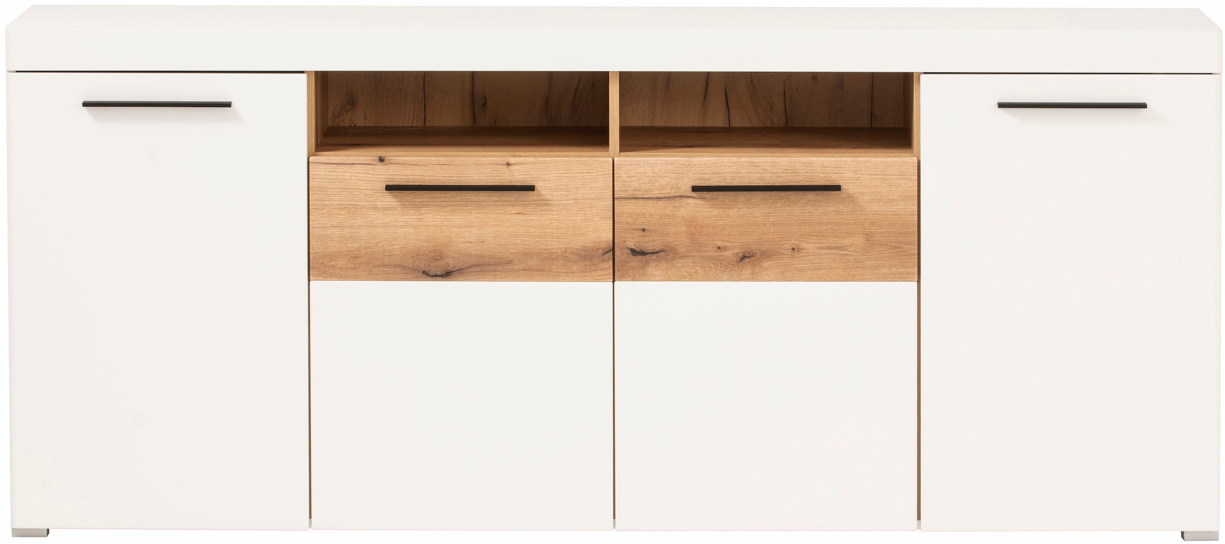 Home affaire Sideboard »Salerno, moderner Schrank, Highboard in Weiß mit Eiche Evoke Dekor« Metallgriffe, ausreichend Stauraum, vielseitig einsetzbar, 205cm breit