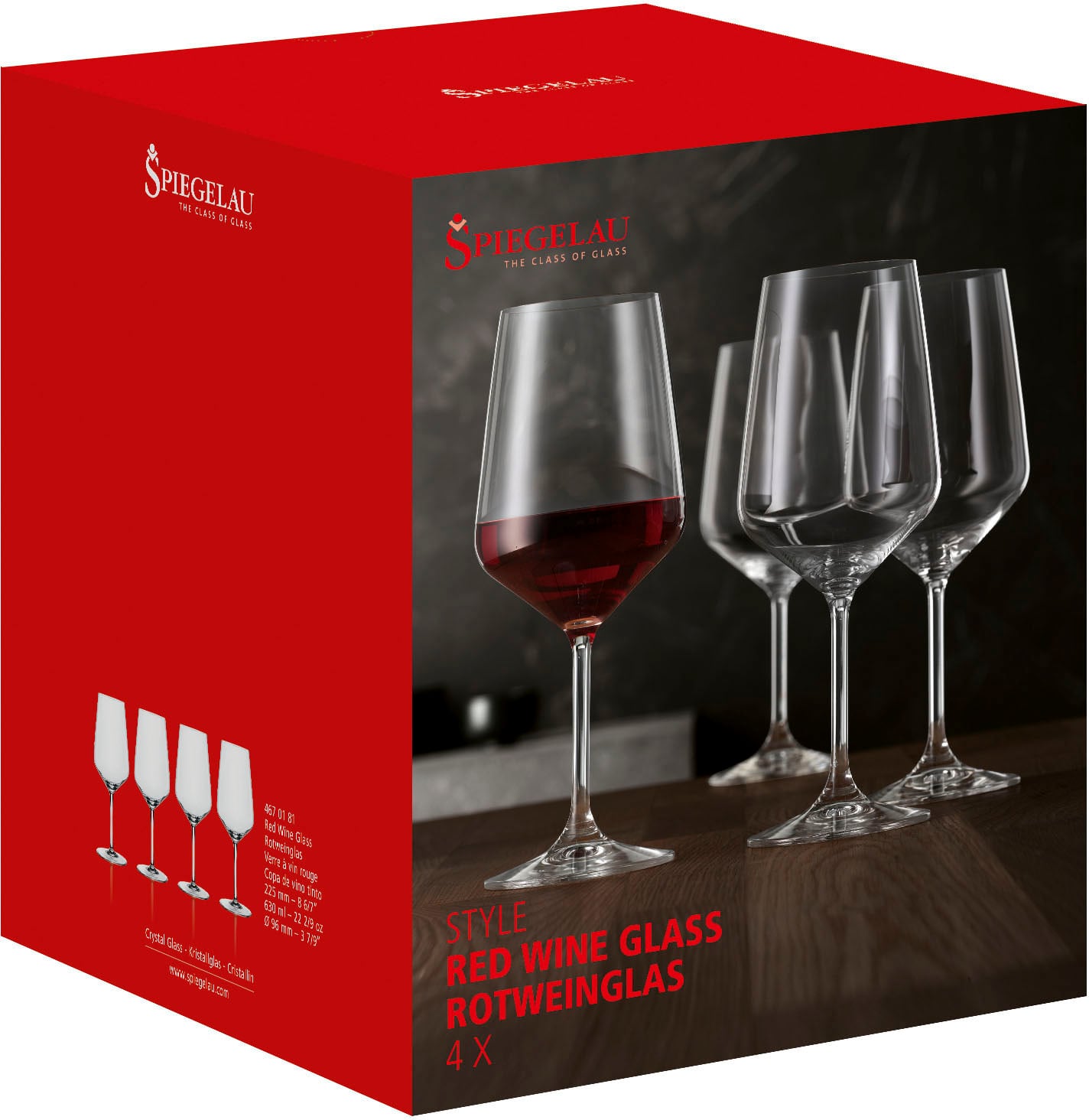 SPIEGELAU Rotweinglas »Style«, (Set, 4 tlg., Set bestehend aus 4 Gläsern), 630 ml, 4-teilig