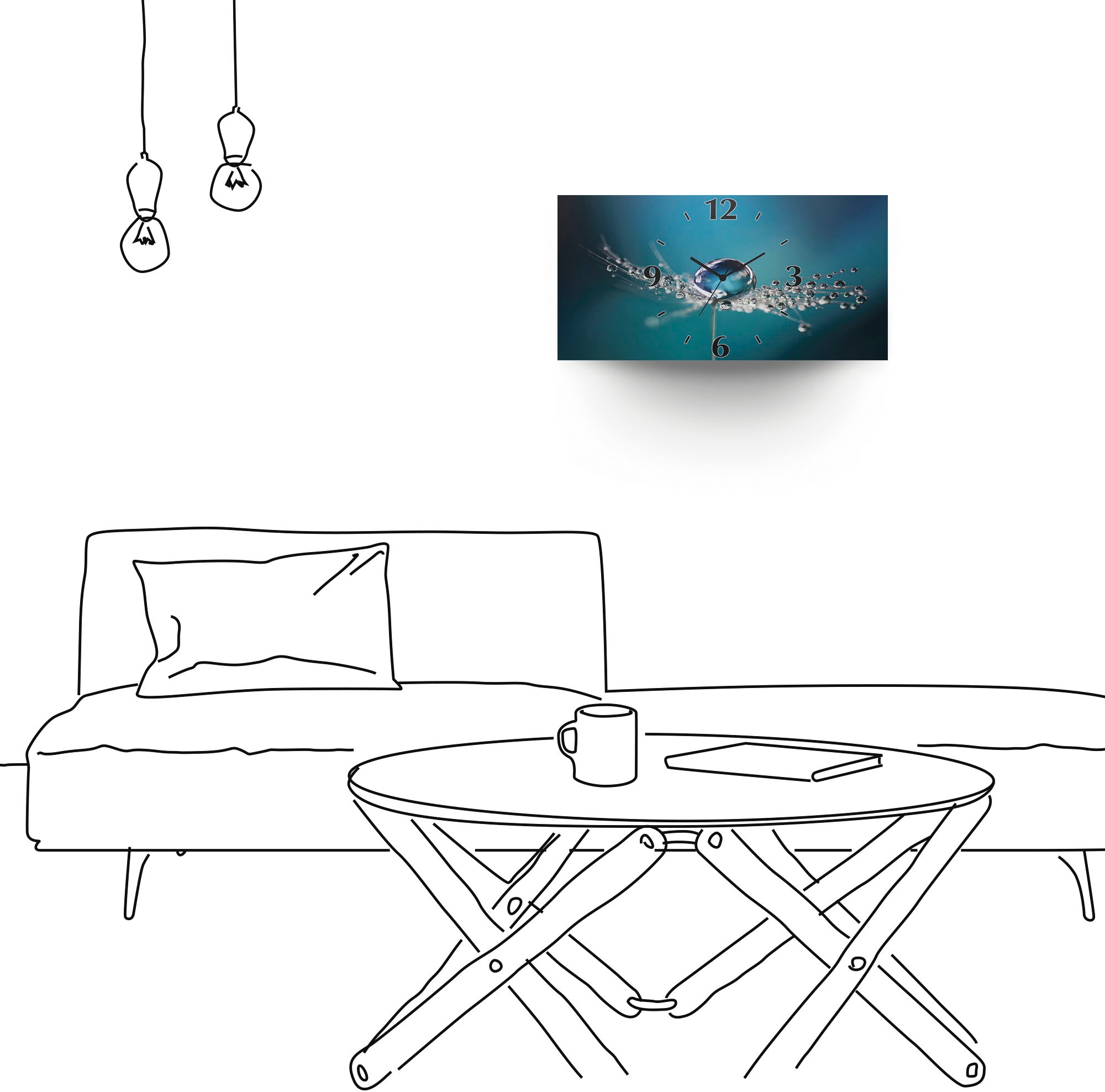 Artland Wanduhr »Pusteblume Tautropfen blau«, 3D Optik gebogen, mit Quarz- oder Funkuhrwerk, versch. Größen