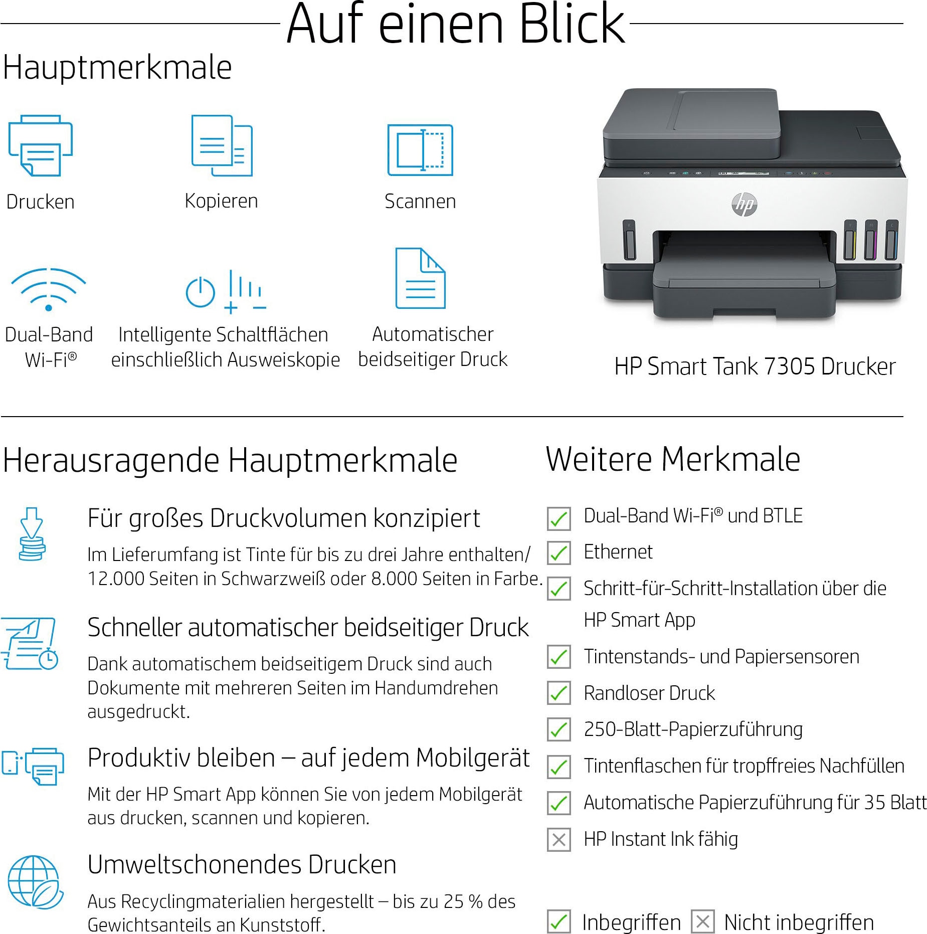 HP Multifunktionsdrucker Tank 3 kompatibel Jahre Ink | Instant ➥ »Smart Garantie 7305«, HP+ UNIVERSAL XXL