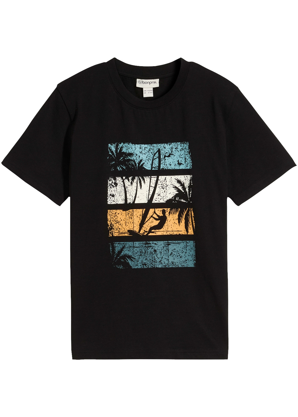 bonprix T-Shirt aus reiner Baumwolle, mit modischem Print, Kurzarm-Design, Regular Fit
