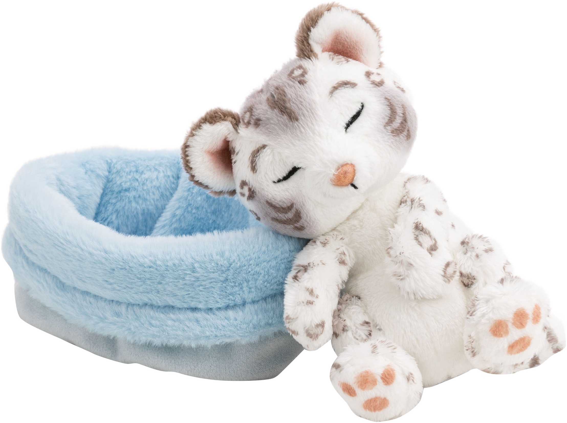Nici Kuscheltier »Sleeping Pets, Schneeleopard, 12 cm« im Körbchen