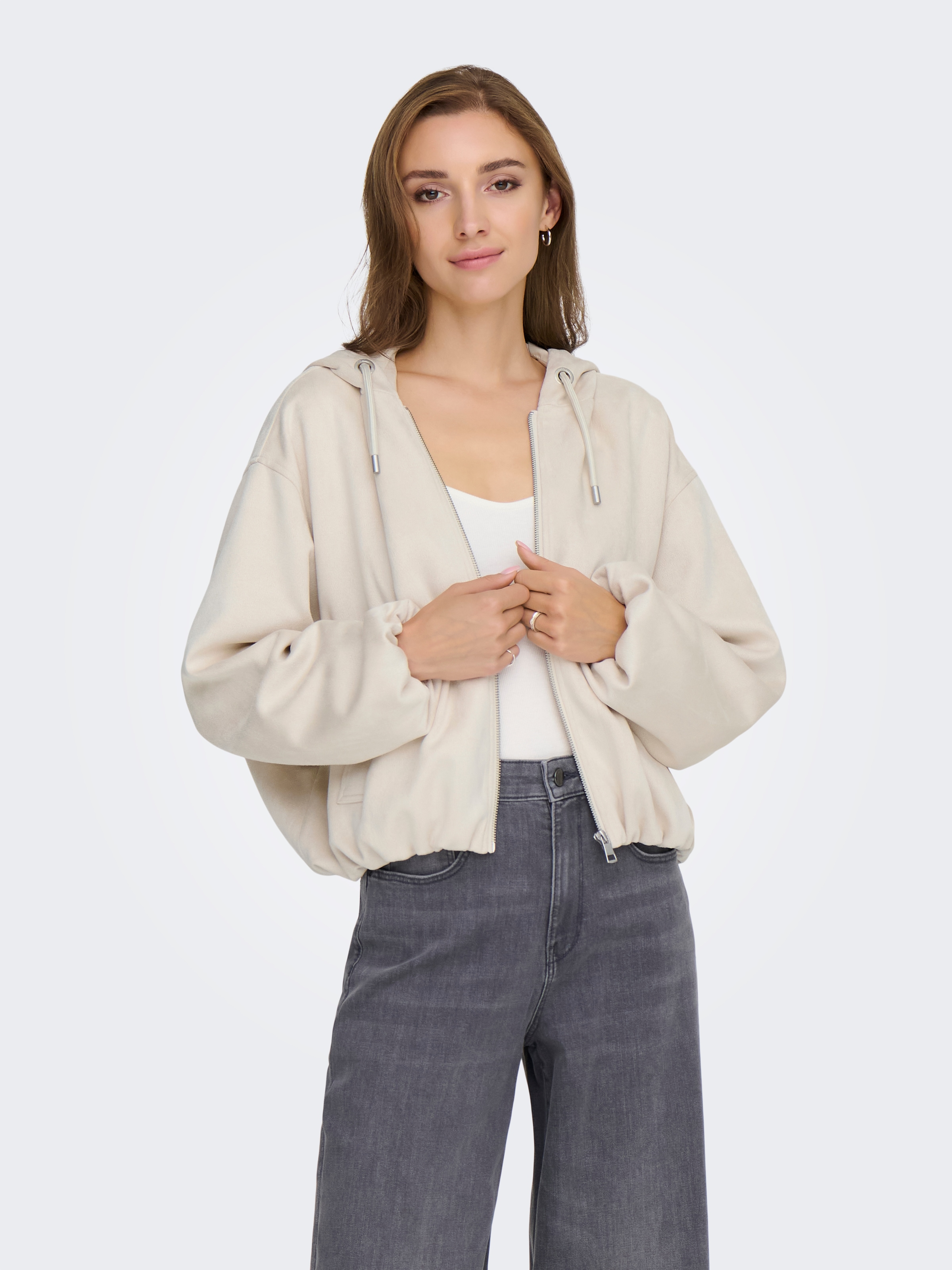 ONLY Kurzjacke »ONLDIANE LIFE FAUX HOOD JACKET CC OTW« ohne Kapuze aus Wildlederimitat, elastisches Bündchen