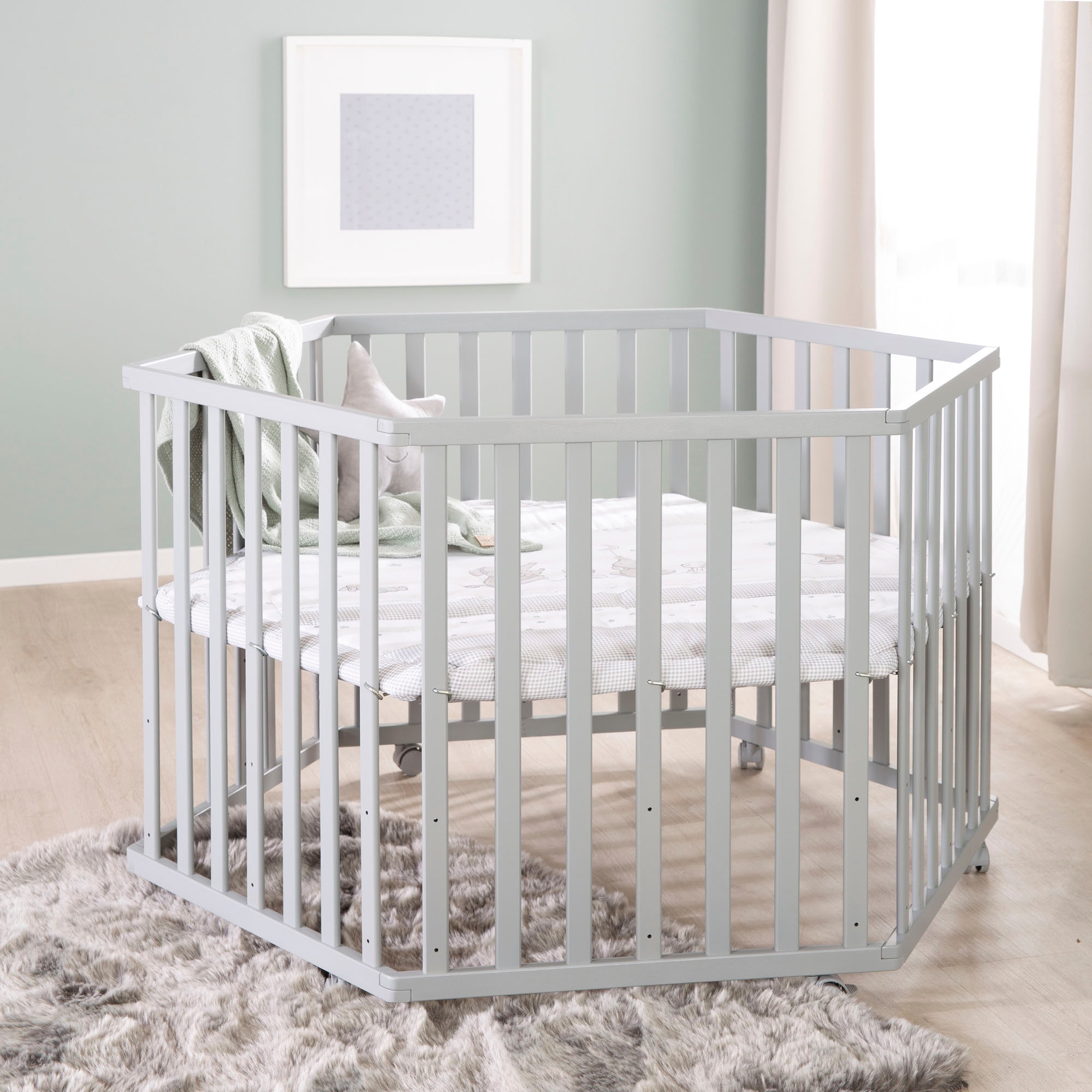 roba® Laufgitter »Sternenzauber, taupe, 6-eckig«, bis 15 kg, mit Stoffeinlage