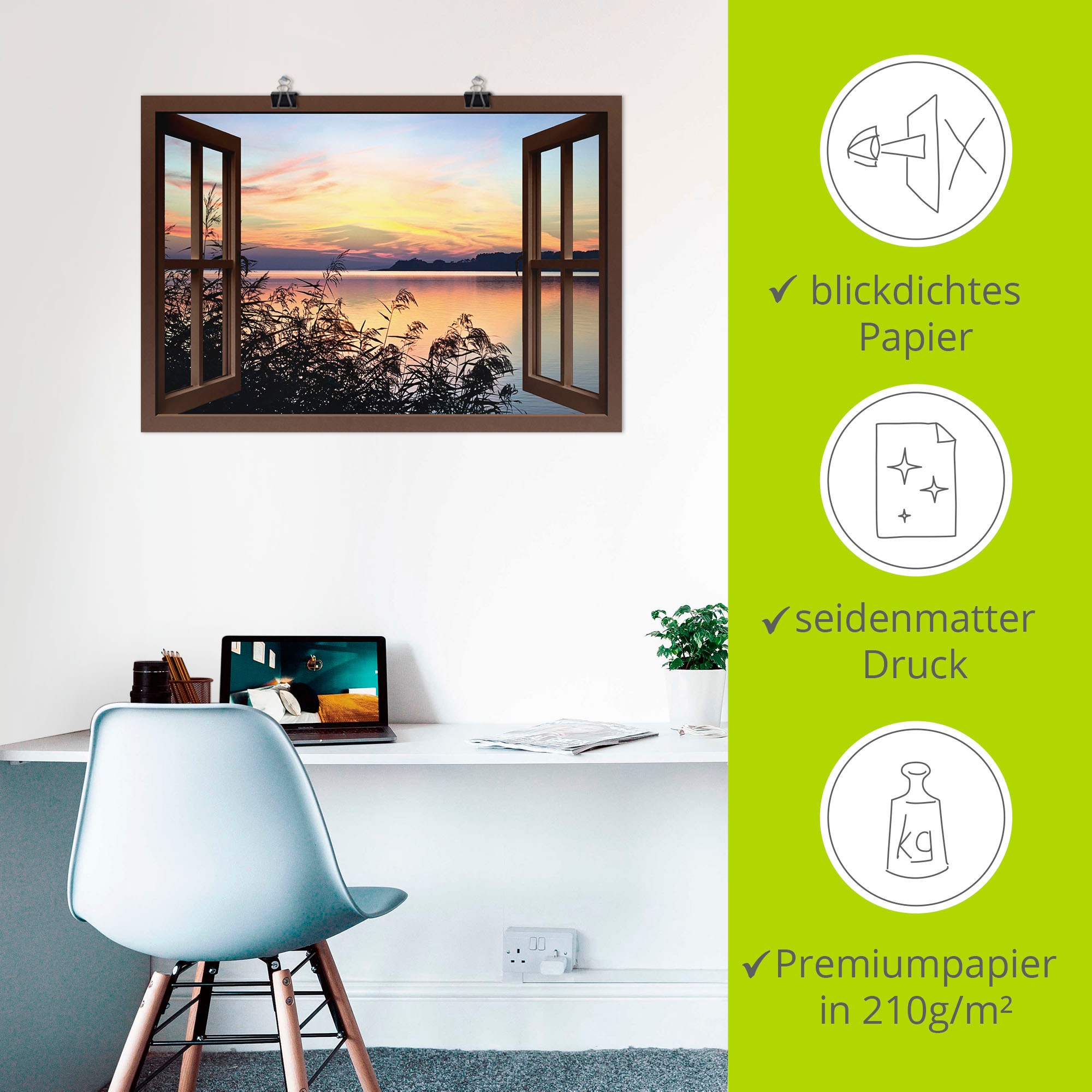 Artland Poster »Fensterblick - Abendrot im Schilf« Fensterblick 1 Stk. tlg. ohne Rahmen