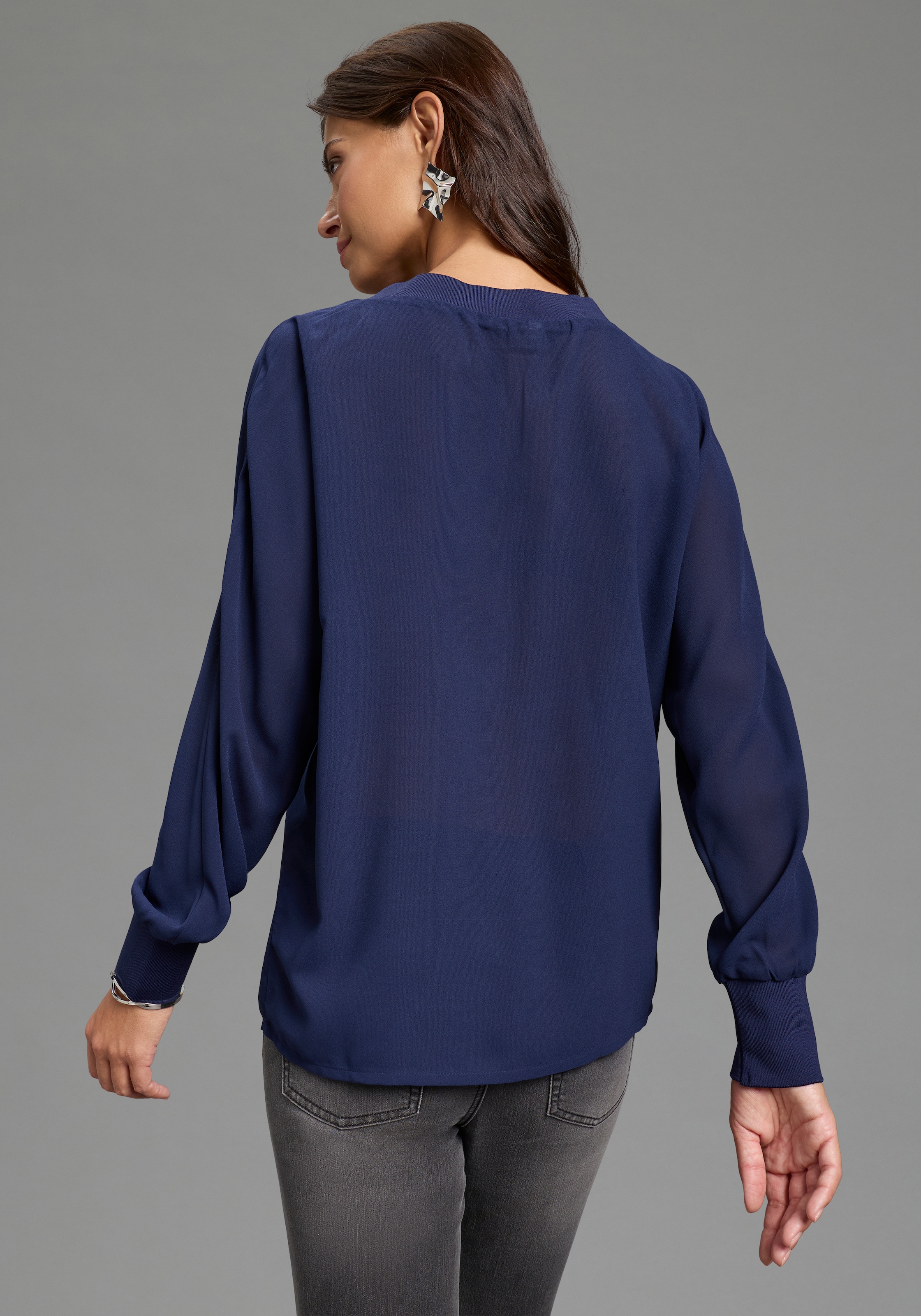 Laura Scott Chiffonbluse leicht transparent, mit Fledermaus-Ärmeln, und V-Ausschnitt