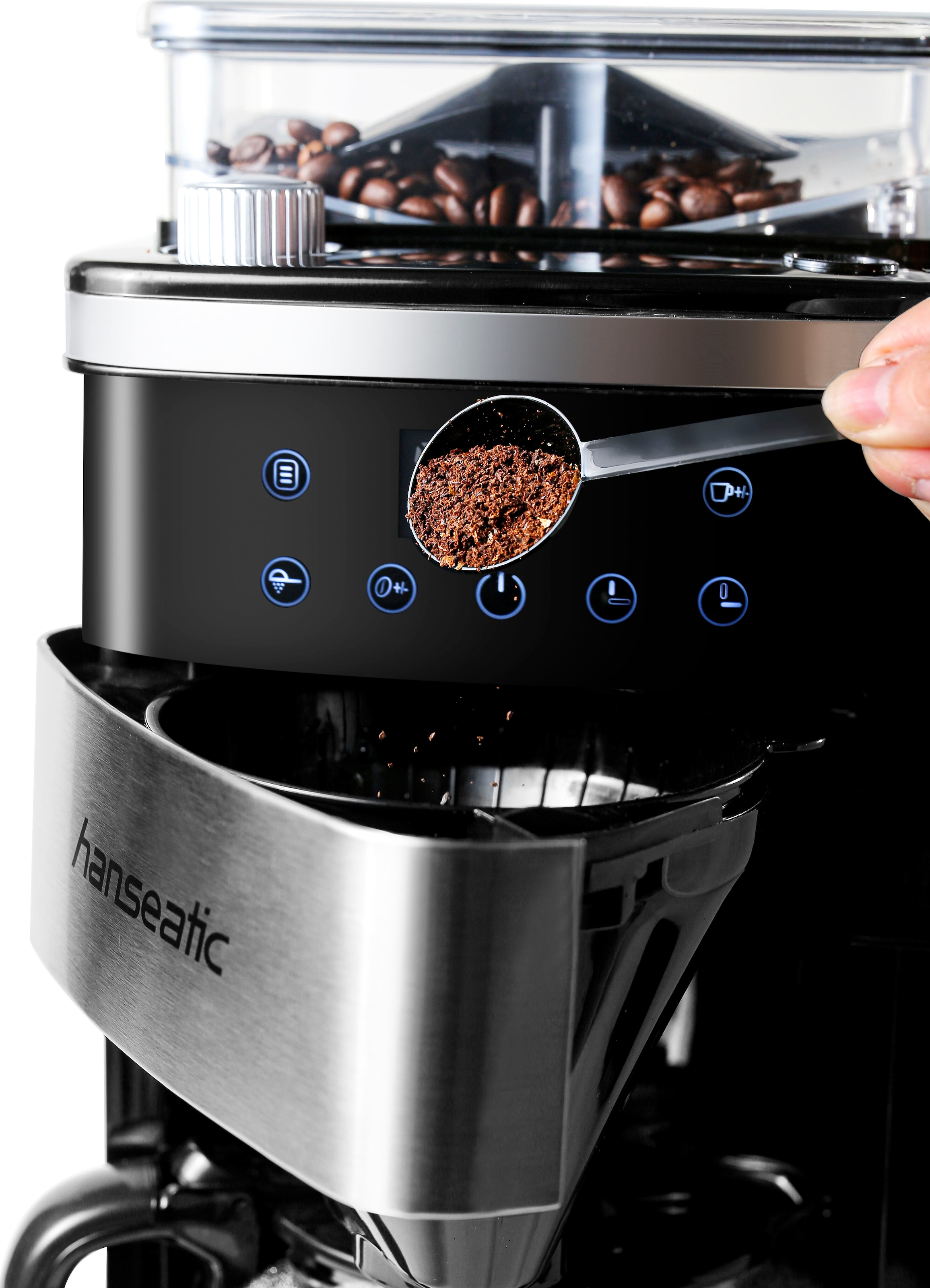 Hanseatic Kaffeemaschine mit Mahlwerk »HCMG105015SD«, 1,5 l Kaffeekanne, Papierfilter, 1x4, mit LCD Display und Timer