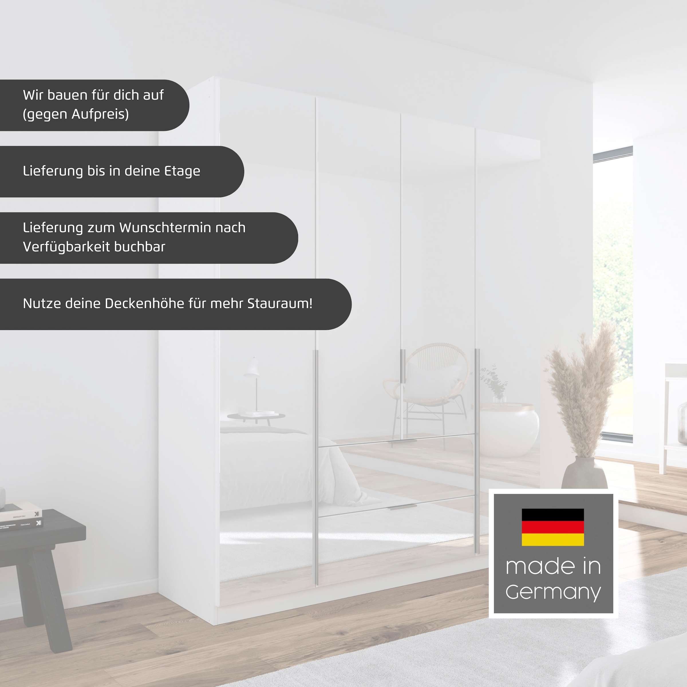 OTTO home Drehtürenschrank »Kleiderschrank Schrank Garderobe AGORDO mit Dekor- oder Hochglanzfront« in zwei Griff-Farben, Breite 360 cm,  mit Außenschubkästen, Serie in 7 Breiten und 2 Höhen MADE IN GERMANY