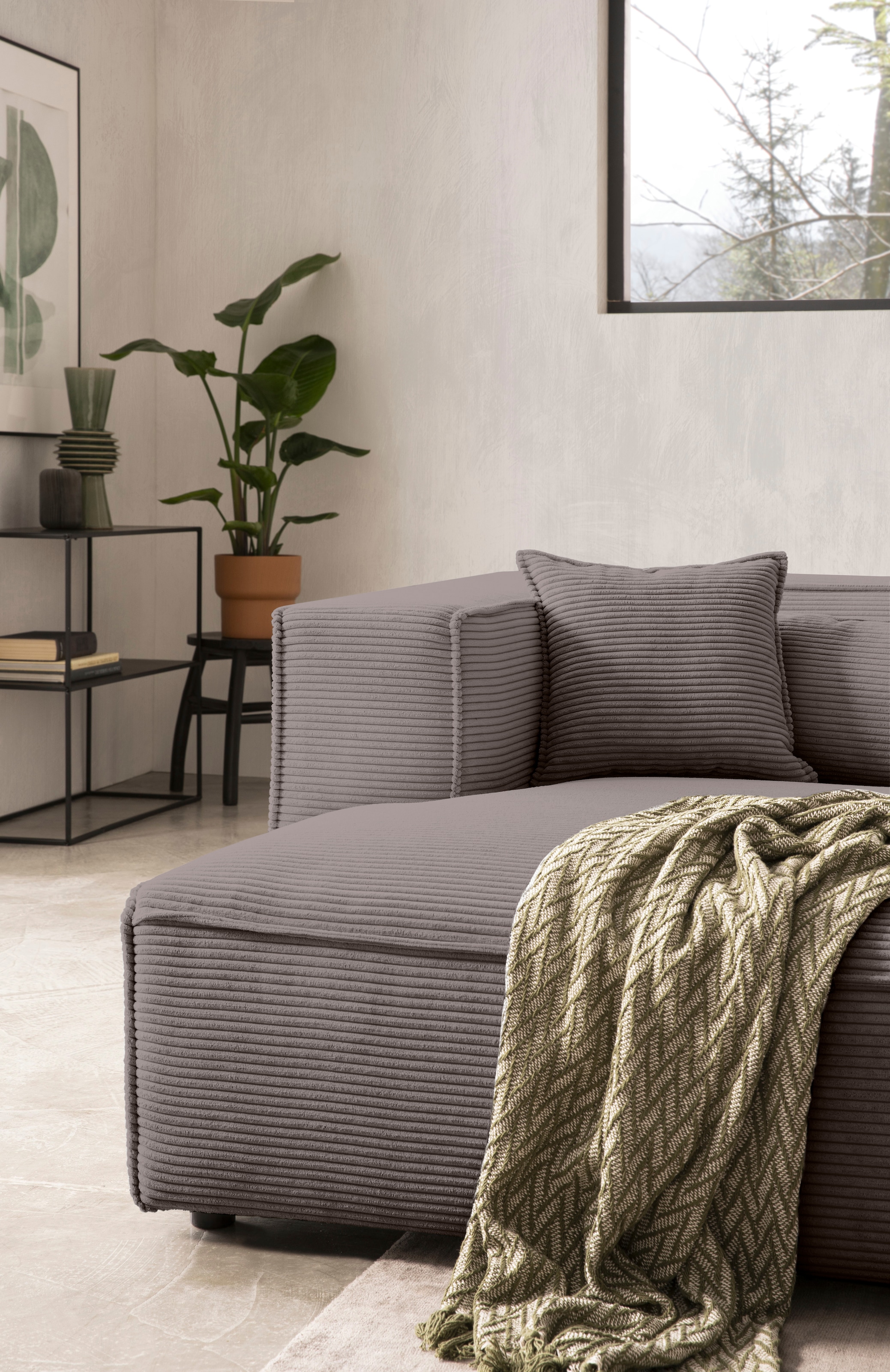 LeGer Home by Lena Gercke Ecksofa »PIARA mit Kedernaht, Cord, Leinenoptik o. Strukturstoff, Couch, L-Form« wahlweise Ottomane rechts/links, schwarze Füße, bequemer Sitzkomfort
