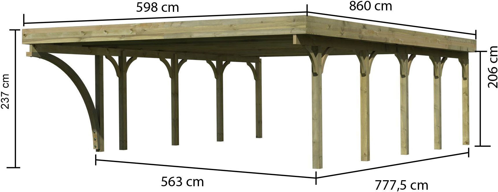 Karibu Doppelcarport »»Classic 3 SET« Stahl-Dach Variante B, mit einem Einfahrtsbogen« Massivholz 540 cm KDI aus Masivholz
