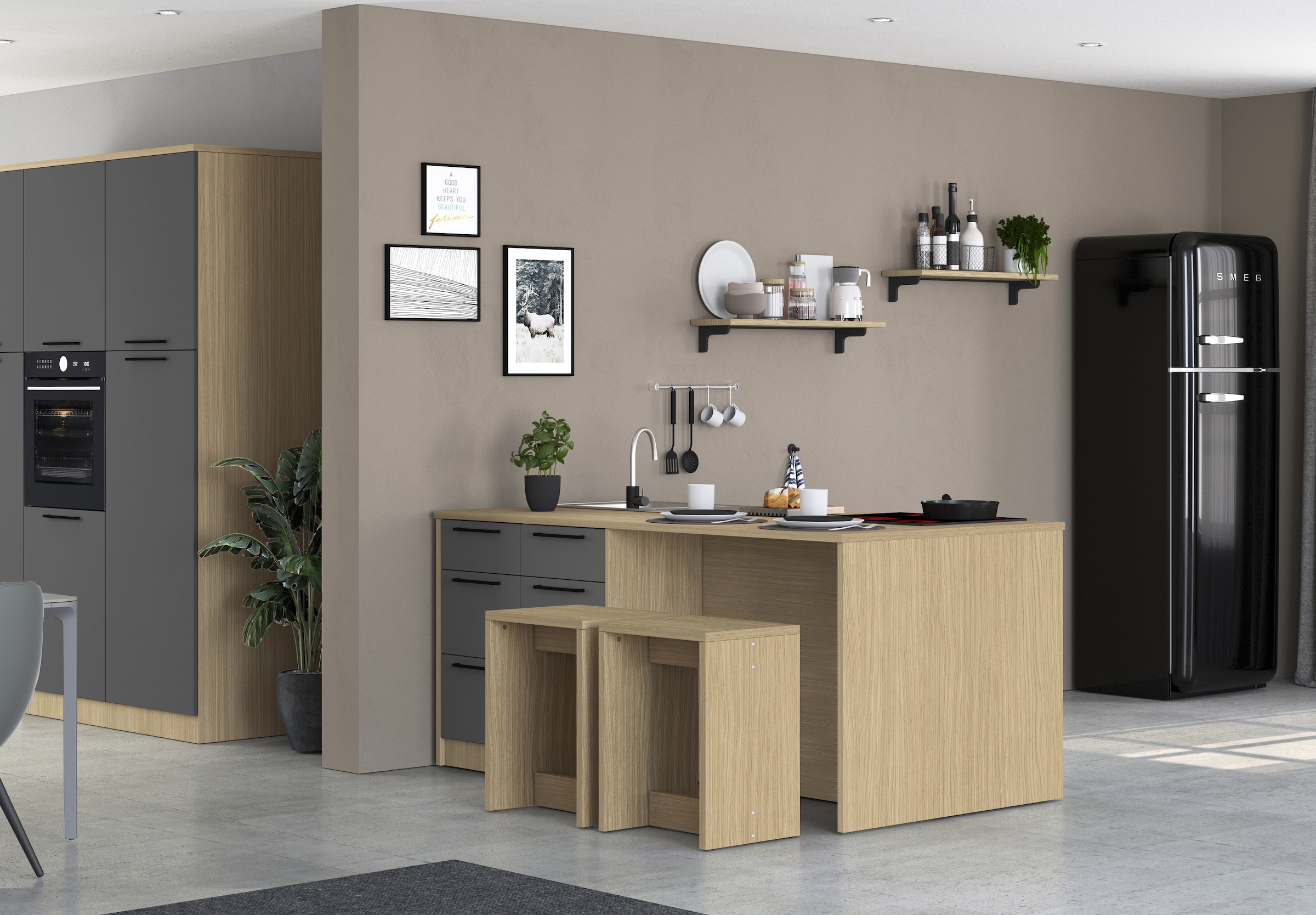 KOCHSTATION Kücheninsel »KS-Luna Breite 200 cm, Höhe 90 cm« Breite 200 cm, wahlweise mit Hanseatic-E-Geräten