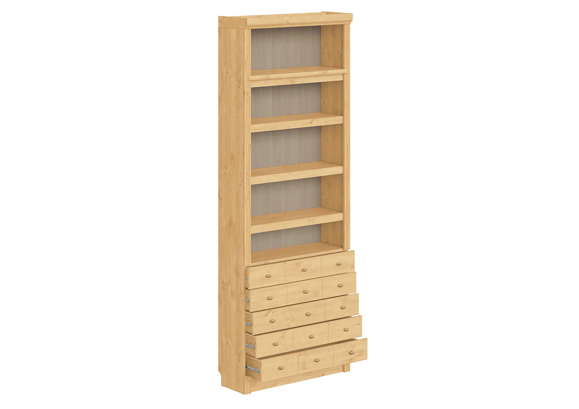 Home affaire Bücherregal »Soeren Regal mit 5 breiten Schubkästen in geteilter Optik« T/H: 80/29/220 cm, Kiefer FSC®-zertifiziert, elegante Metallgriffe
