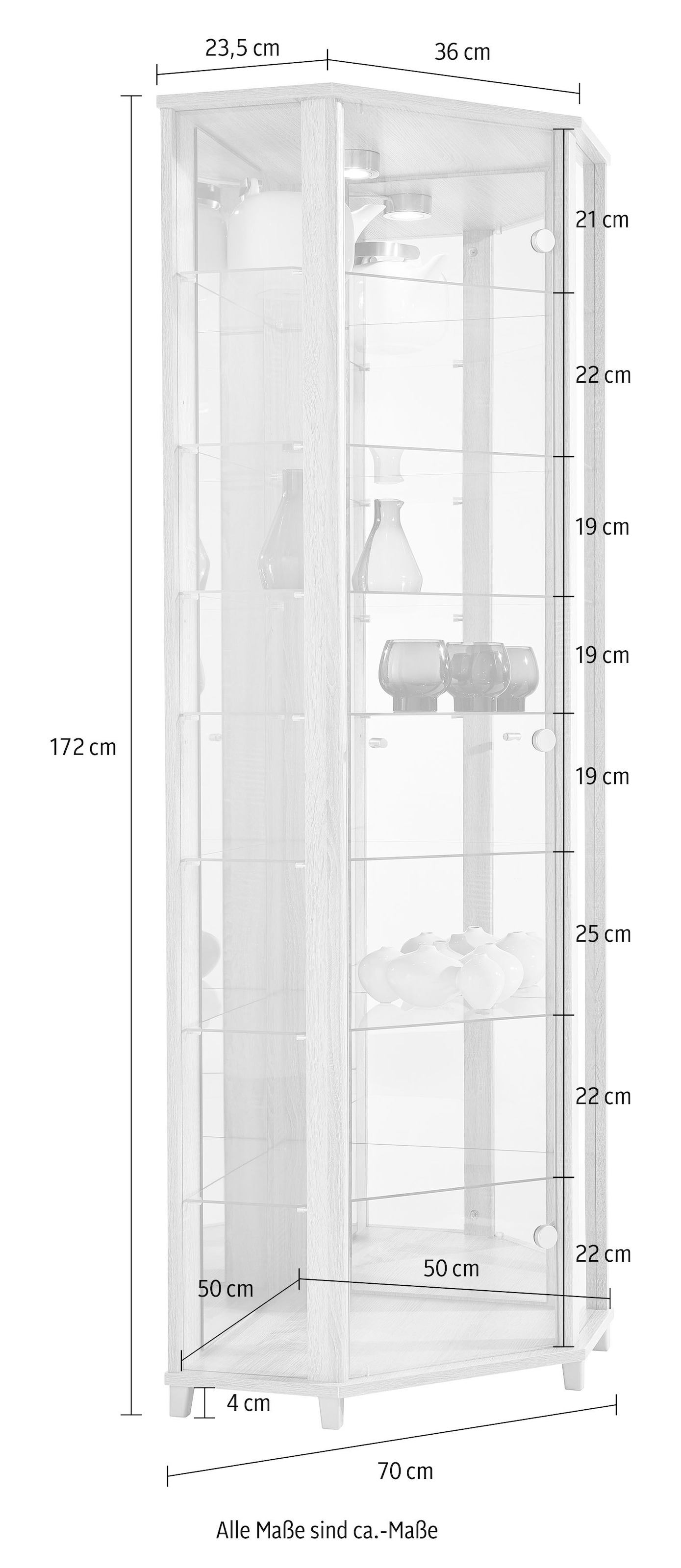 fif möbel Eckvitrine »TRIO Höhe ca. 172 cm, ink. Beleuchtung« Eckvitrine/Glasvitrine 1x Glastür, perfekt für Sammler, Sammlervitrine