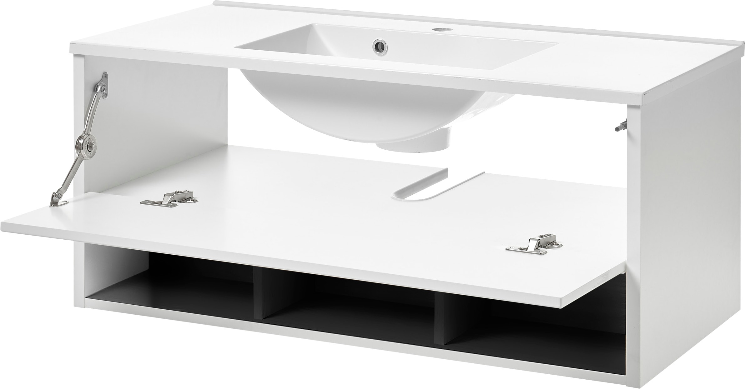 PLACES OF STYLE Badmöbel-Set »Studio Line, Bad im modernen Design, 2-teiliges Badezimmer« in 2 Farben und 2 Spiegelformen lieferbar, 2 Stk. tlg.