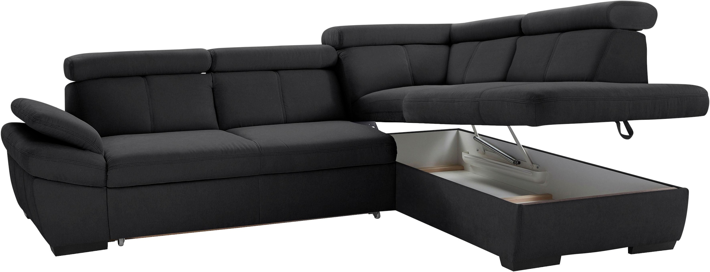 exxpo - sofa fashion Ecksofa »Salerno, klassisch modernes Funktionssofa, hoher Sitzkomfort, L-Form« inkl. Kopf- und Armteilverstellung, wahlweise mit Bettfunktion