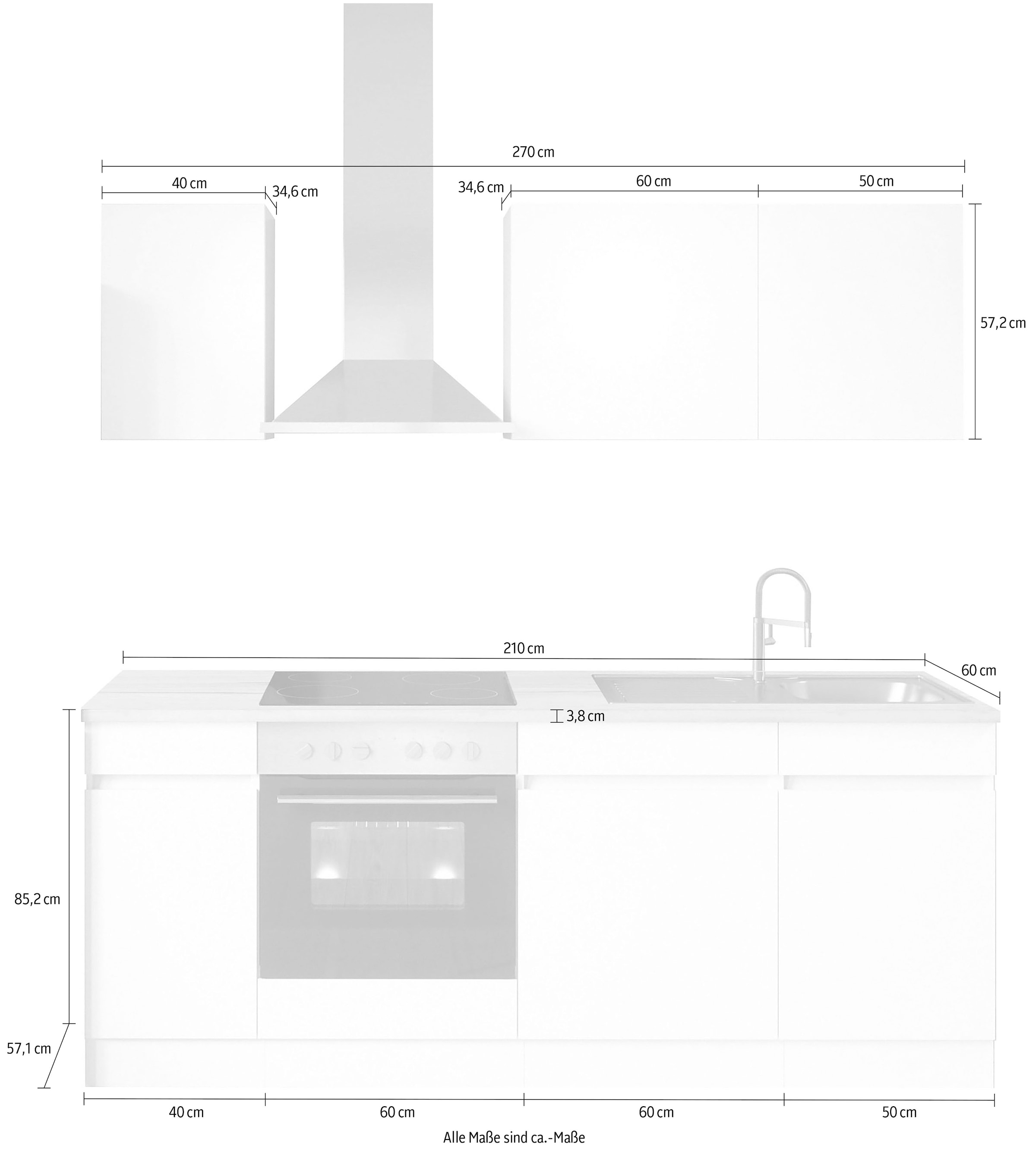 OPTIFIT Küche »Safeli«, Breite 210 cm, wahlweise mit oder ohne Hanseatic-E- Geräte auf Rechnung bestellen