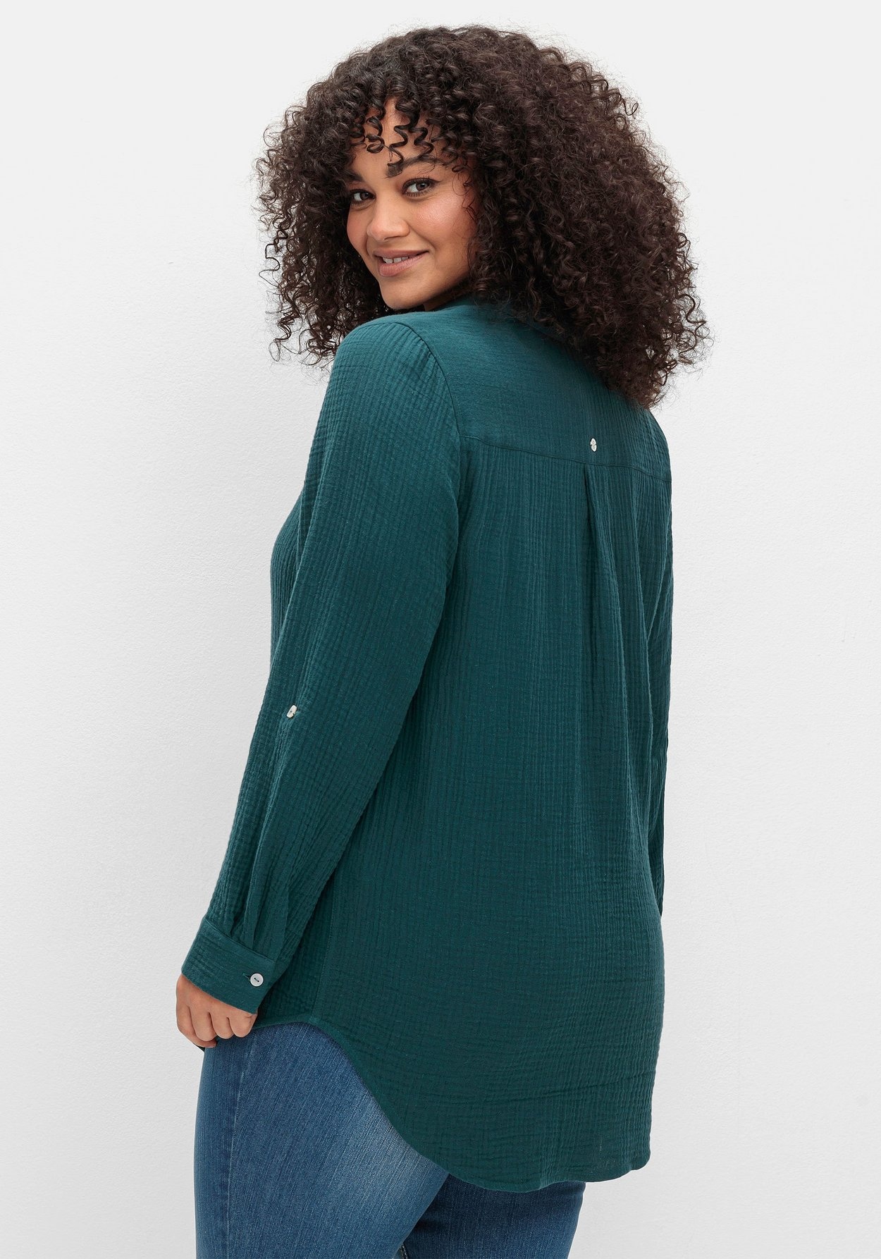 Sheego Hemdbluse »Musselin-Bluse aus Baumwolle, mit Krempelärmeln«