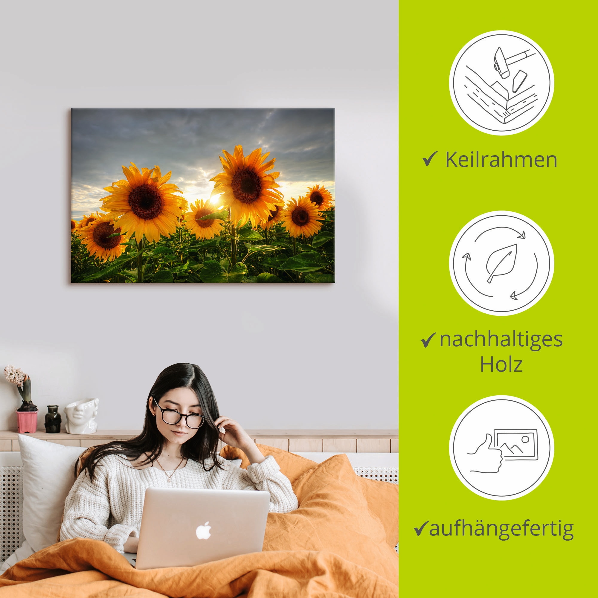 Artland Leinwandbild »Sonnenblumen II« Blumen 1 Stk. tlg. auf Holzrahmen gespannt