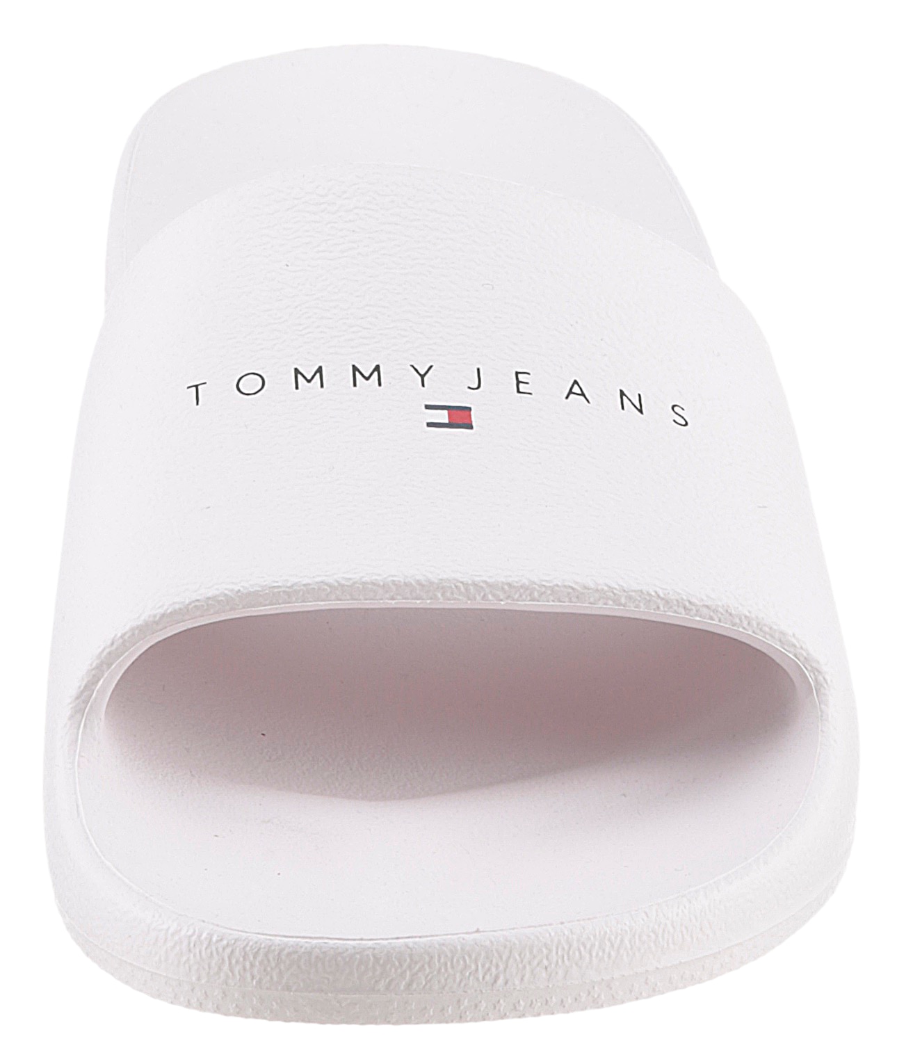 Tommy Jeans Pantolette »TJW PRINTED PU POOL SLIDE«, Plateau, Sommerschuh, Schlappen mit Logoschriftzug, in schmaler Form
