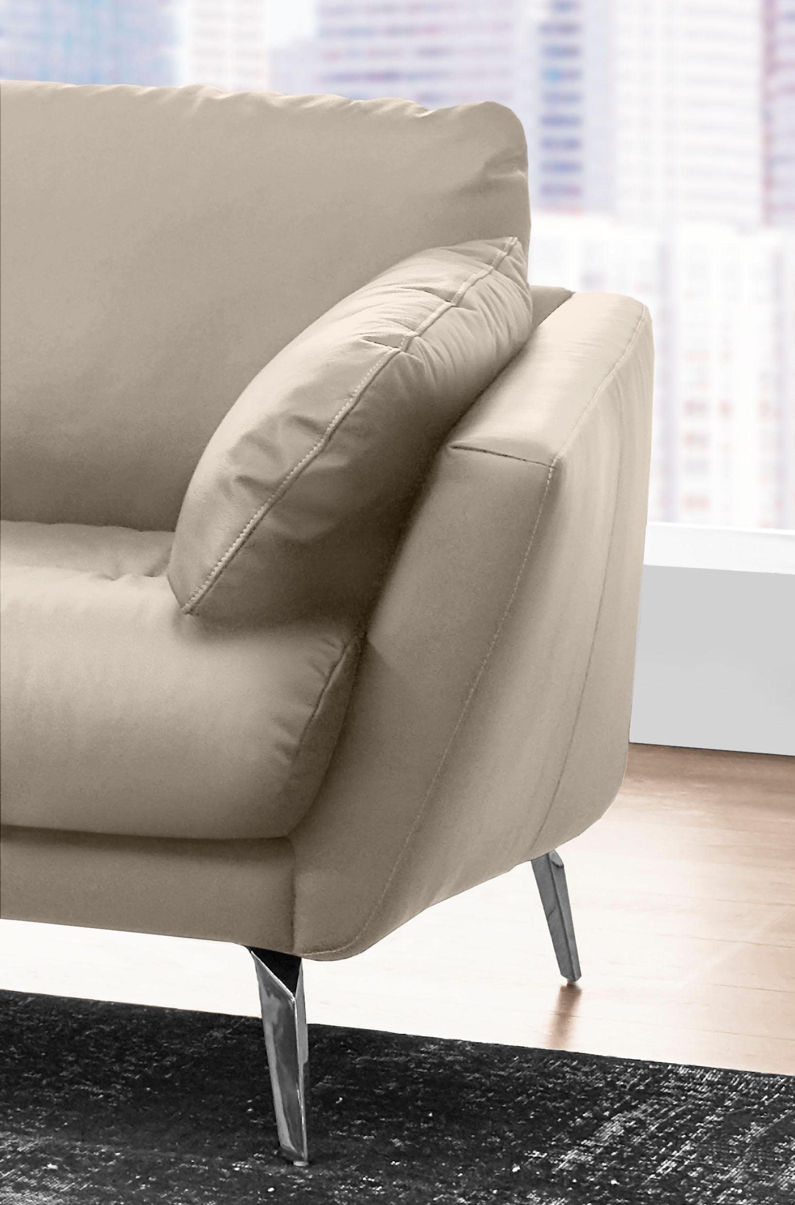 W.SCHILLIG Ecksofa »softy, Designsofa, zeitlos und elegant, hoher Sitzkomfort, L-Form«, mit dekorativer Heftung im Sitz, Füße Chrom glänzend