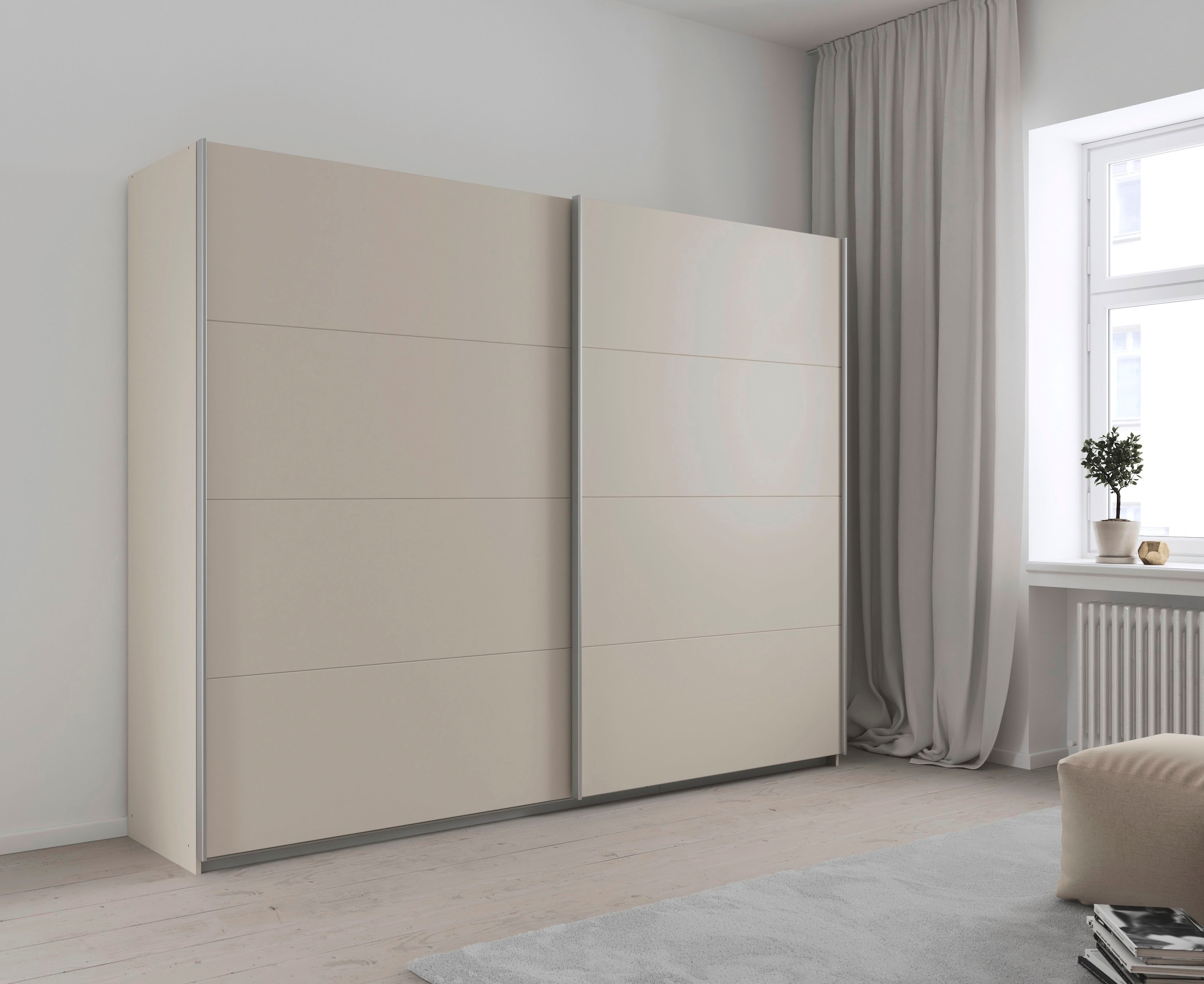INOSIGN BY RAUCH Schwebetürenschrank »Kleiderschrank Schrank Garderobe Schlafzimmerschrank THANOS«, (in 3 verschiedenen Ausstattungen BASIC/CLASSIC/PREMIUM), Optional mit Spiegel, Metall-Griffleisten alufarben MADE IN GERMANY