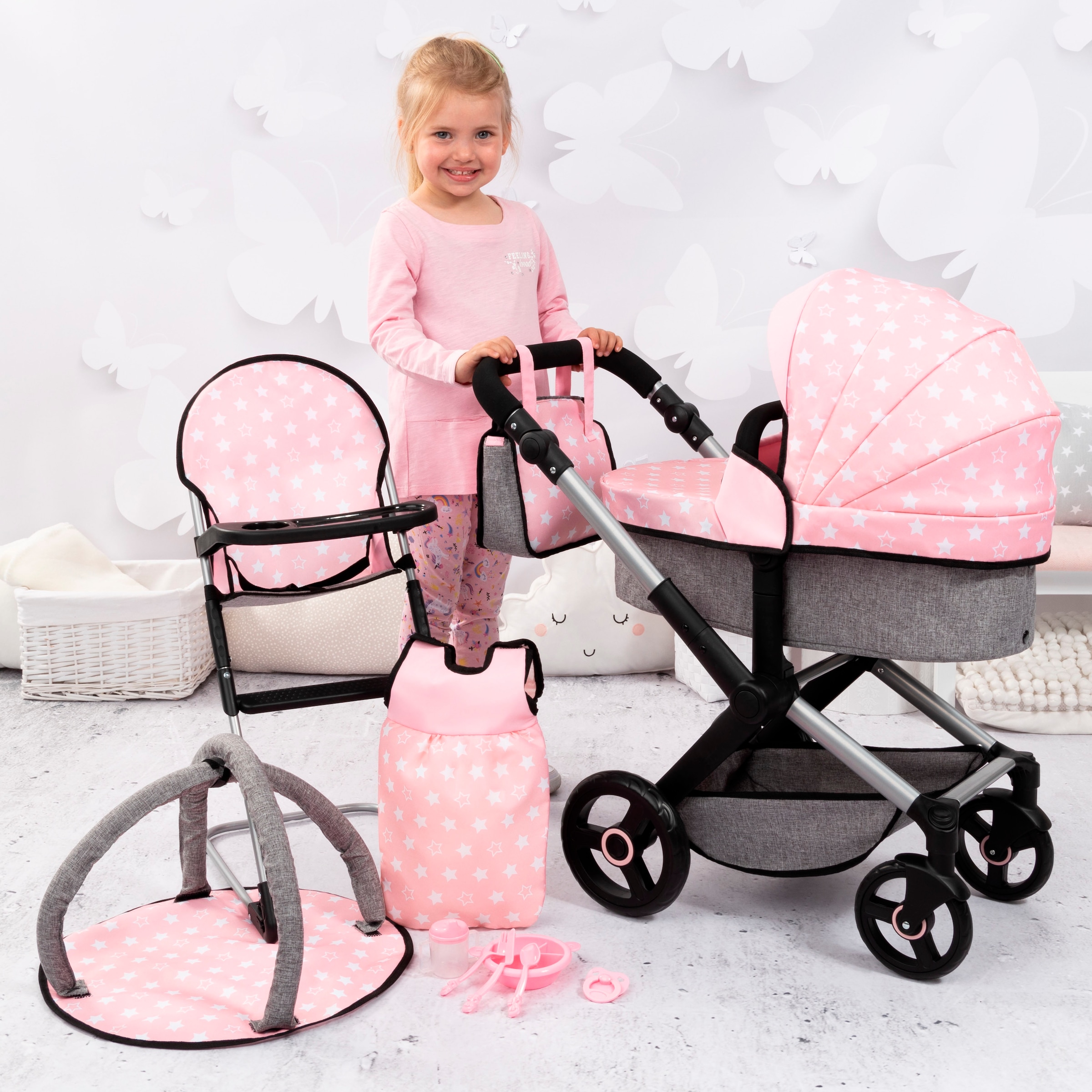 Bayer Kombi-Puppenwagen »Xeo Deluxe, rosa«, (Set)