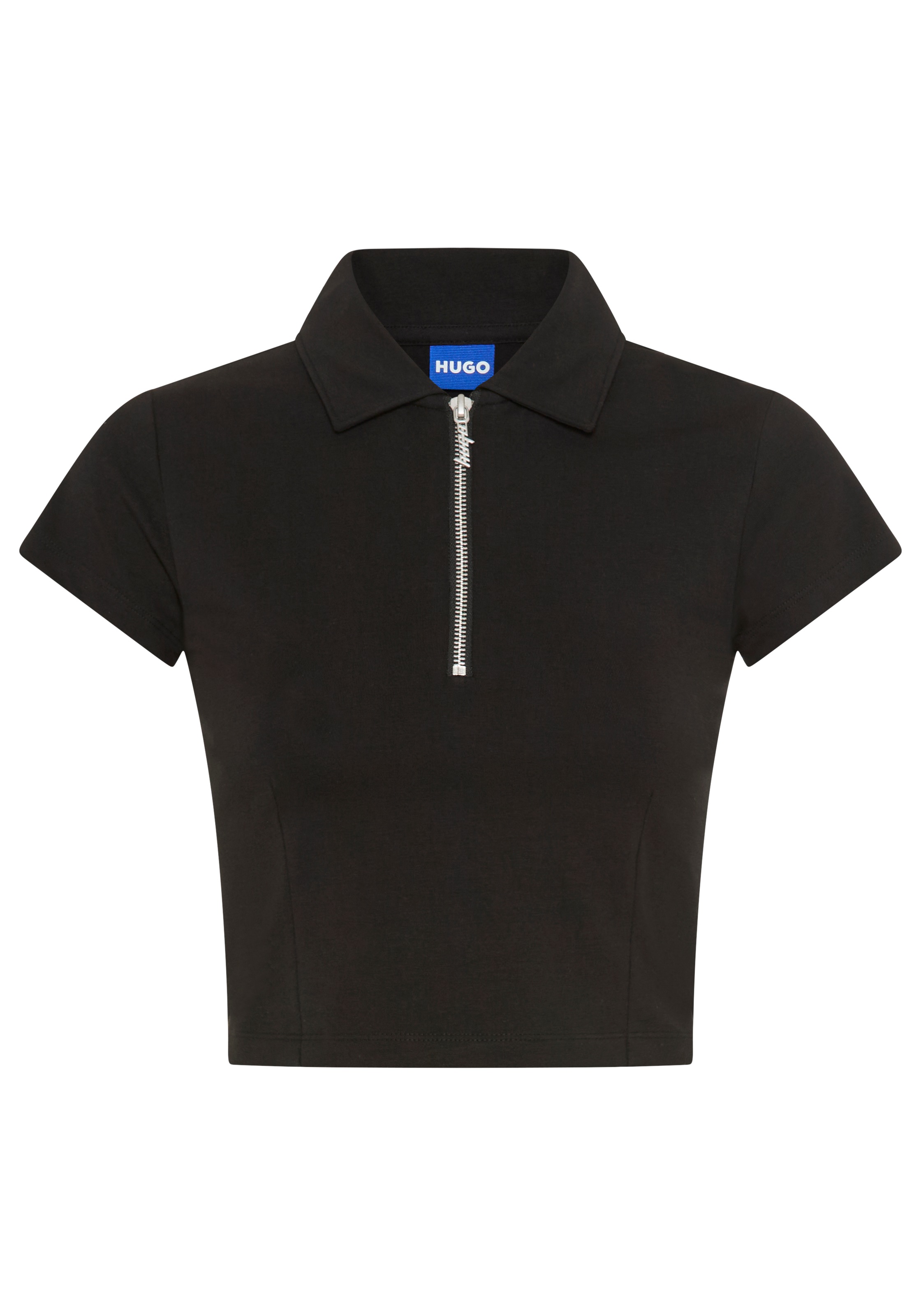 HUGO Blue Kurzarmshirt »Dastaja« mit Kragen & cropped, in verkürzter Länge