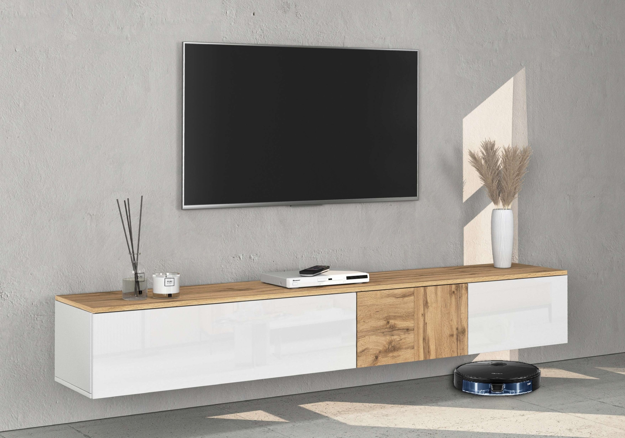 OTTO home Lowboard »ISEO, TV-Kommode,TV-Möbel,TV-Bank, 3 Fächer, Breite 200 cm« 1 Stk. tlg. stehend/hängend, 1 Klappe, 2 Türen Hochglanz lackiert, Made in Italy