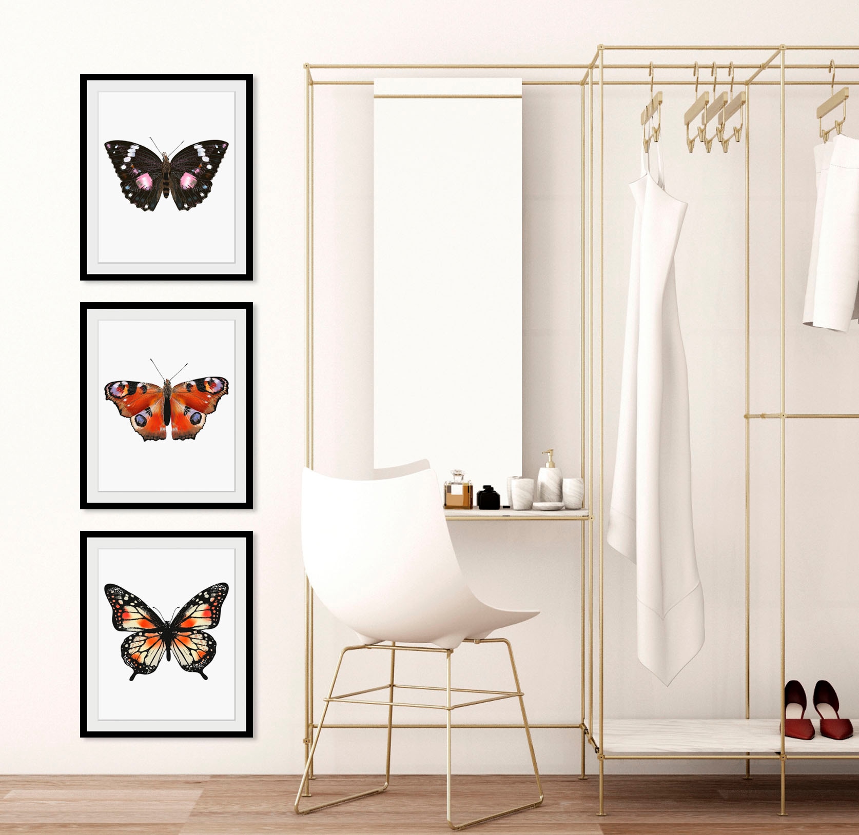 queence Bild »Anastasia«, Schmetterlinge-Kunst-Insekten-Schwarz-Weiß, (1 St.), HD Premium Poster-Druck inkl. Holzrahmen
