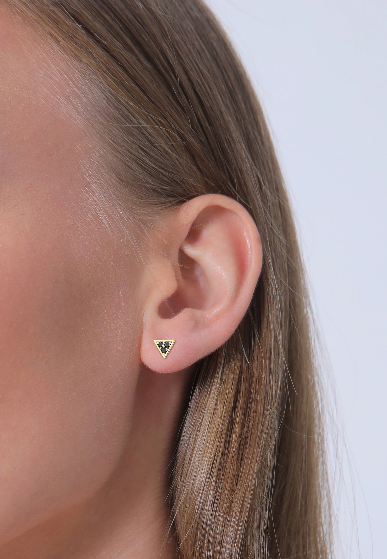 Elli DIAMONDS Paar Ohrstecker »Ohrringe Ohrstecker Dreieck Diamant Schwarz (0.09 ct) 375 Gelbgold«