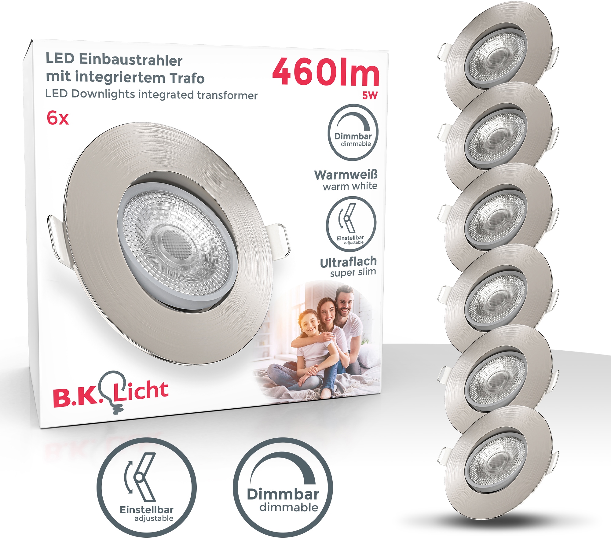 Einbauleuchte, schwenkbar, flammig-flammig, 5W, Einbaustrahler, 6er B.K.Licht 6 XXL Spots, kaufen SET 3 dimmbar, LED | Deckenlampe, online Garantie Jahren mit