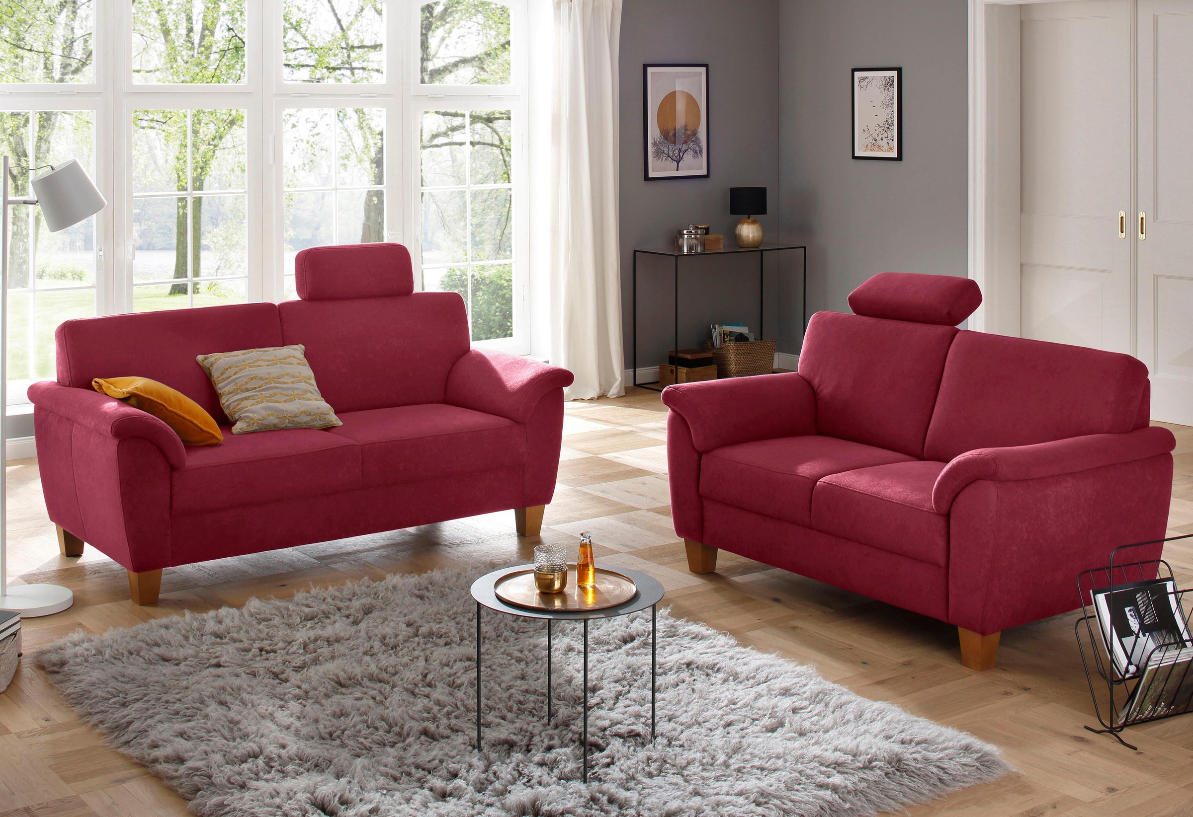 Home affaire 3-Sitzer »Alta« mit Federkern und Kontrastnaht, Füße Buche eichefarben