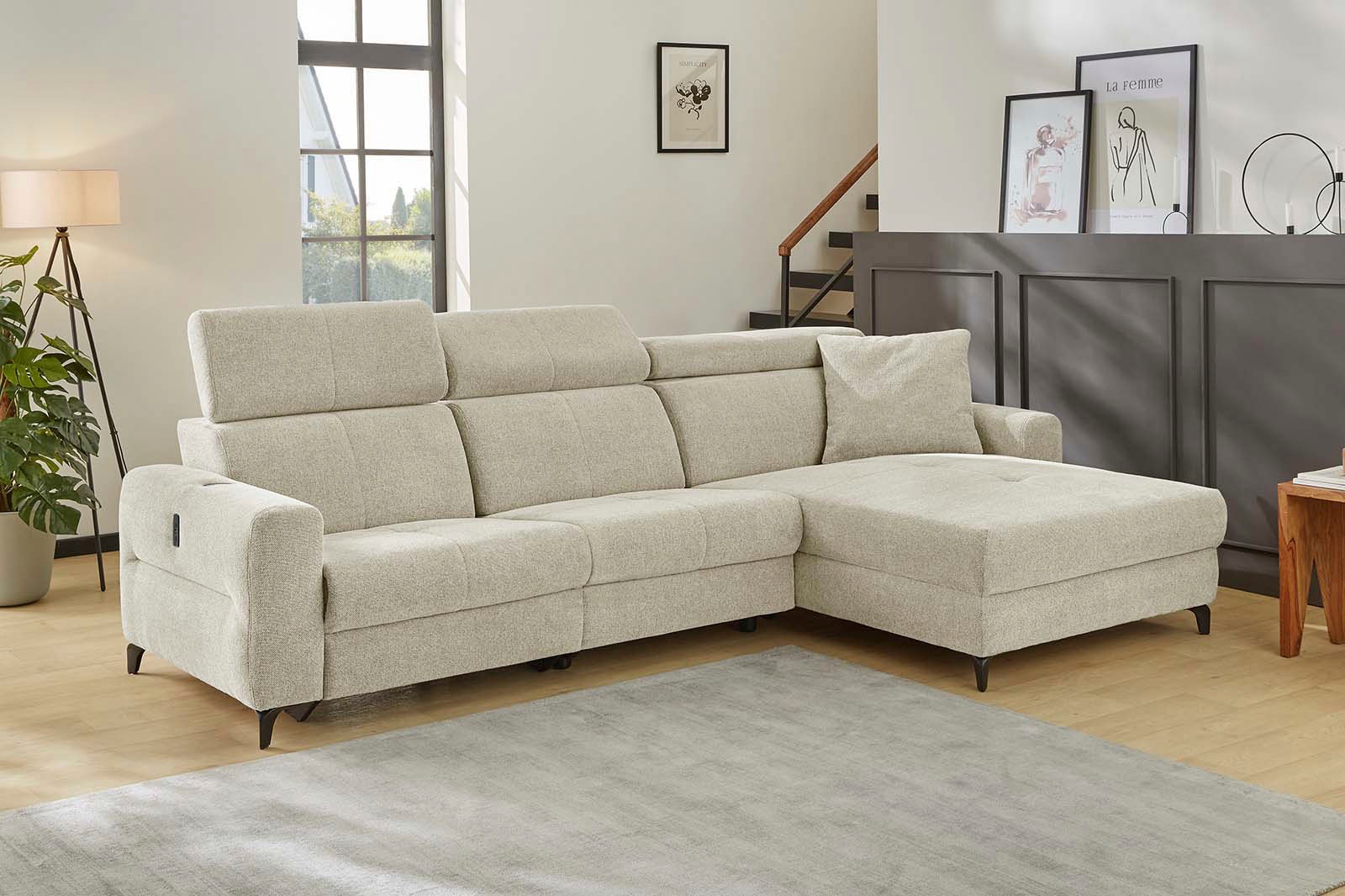 Jockenhöfer Gruppe Ecksofa »Monaco L-Form mit elektromotorischer Relaxfunktion und«, induktiver Lademöglichkeit + USB-A Ladeport, verstellbare Kopfstützen