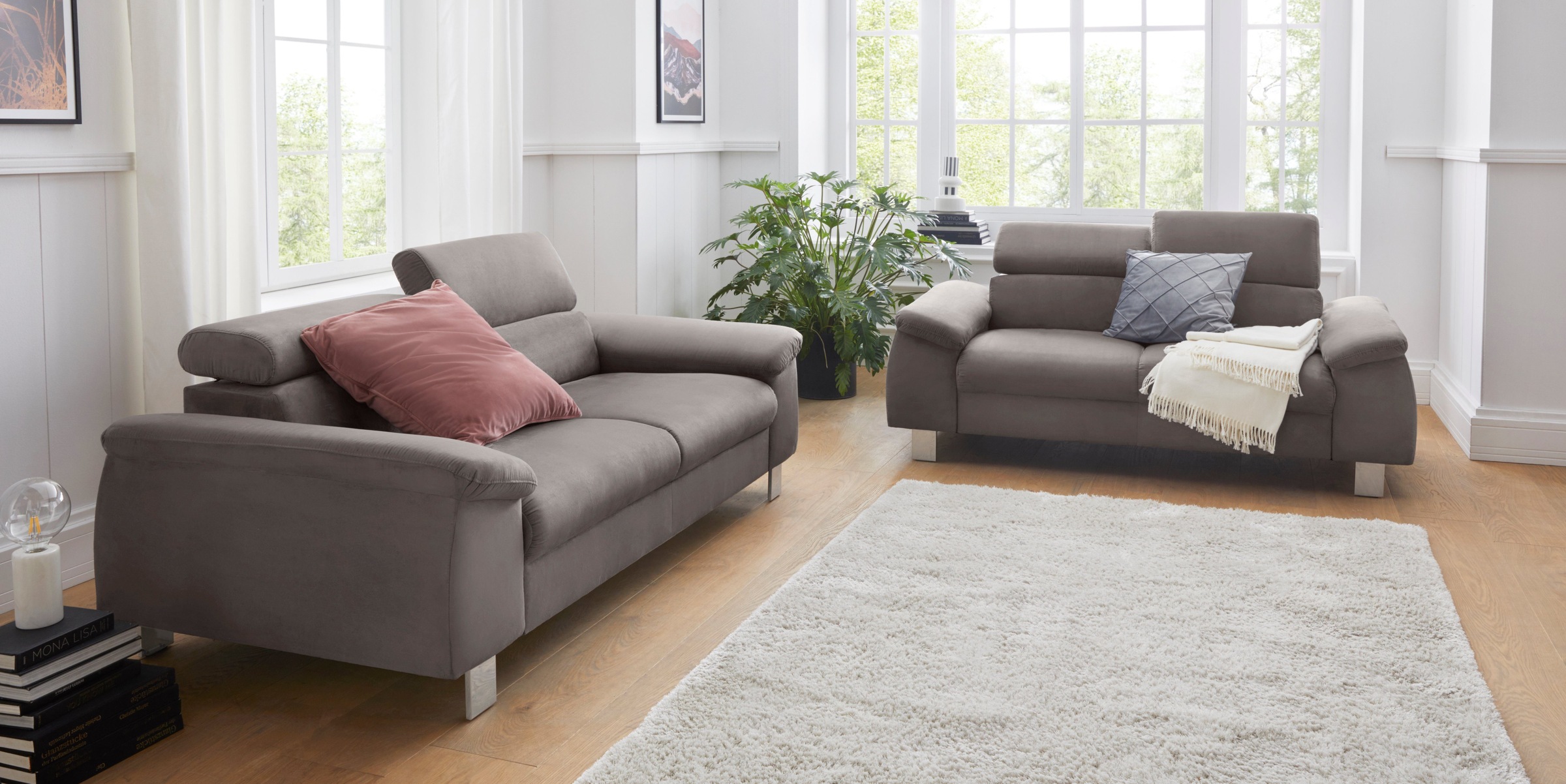 COTTA Polstergarnitur »Komaris«, (Set), Set bestehend aus: 3-Sitzer mit Kopfteilverstellung & Hocker