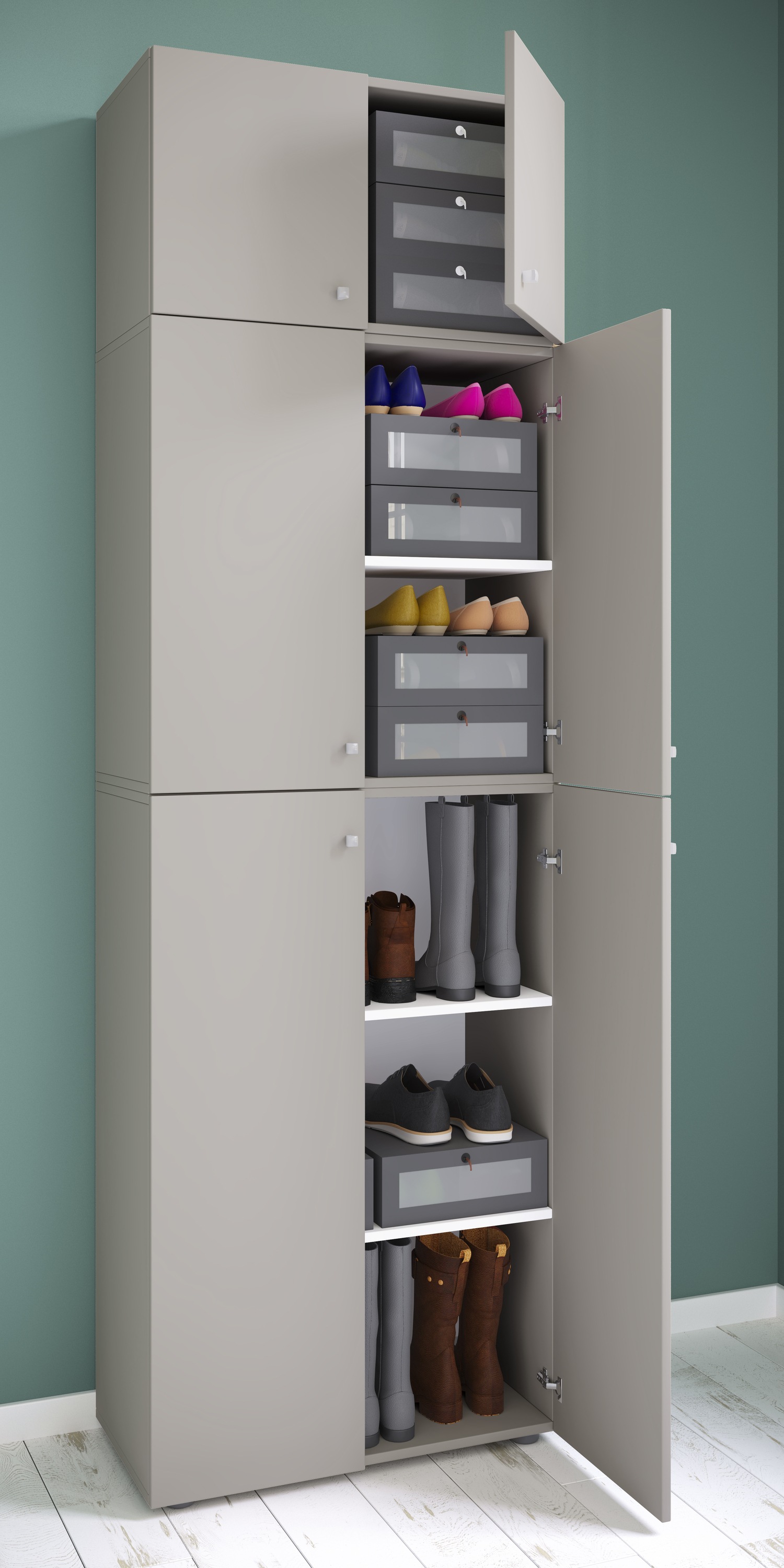 VCM Schuhschrank »VCM Holz-Schuhschrank | Maße: H. 223 x B. 70 x T. 39 cm| Allzweckschrank | 5 Fächer | 4 Drehtüren | Aufsatz mit 2 Türen¿ Lona«, (1 St.)