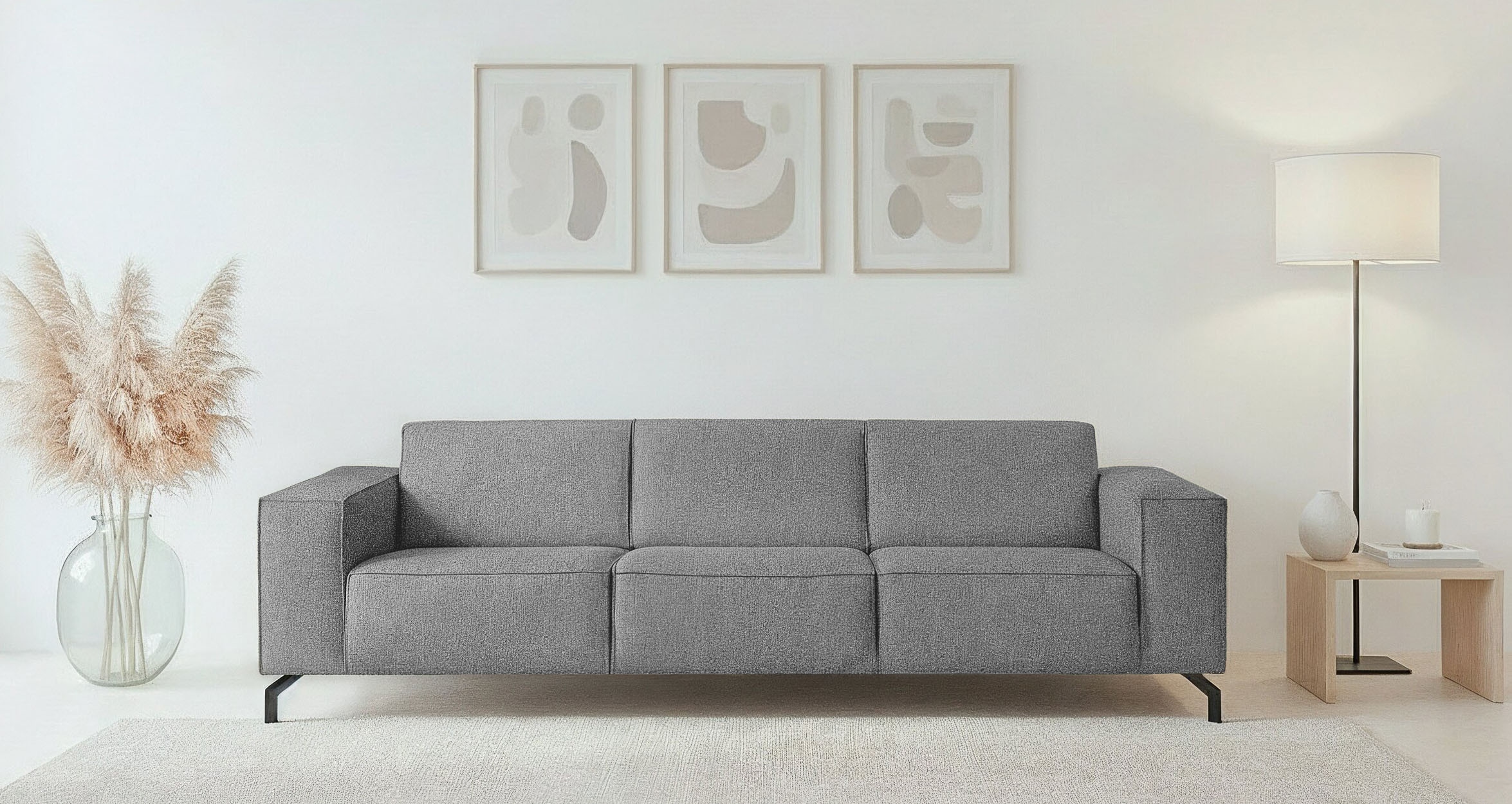 Home affaire 3-Sitzer »Lorcan 257 cm, weiches Sitzgefühl« mit schwarzen Metallfüßen, Lederoptik und in weichem Strukturstoff