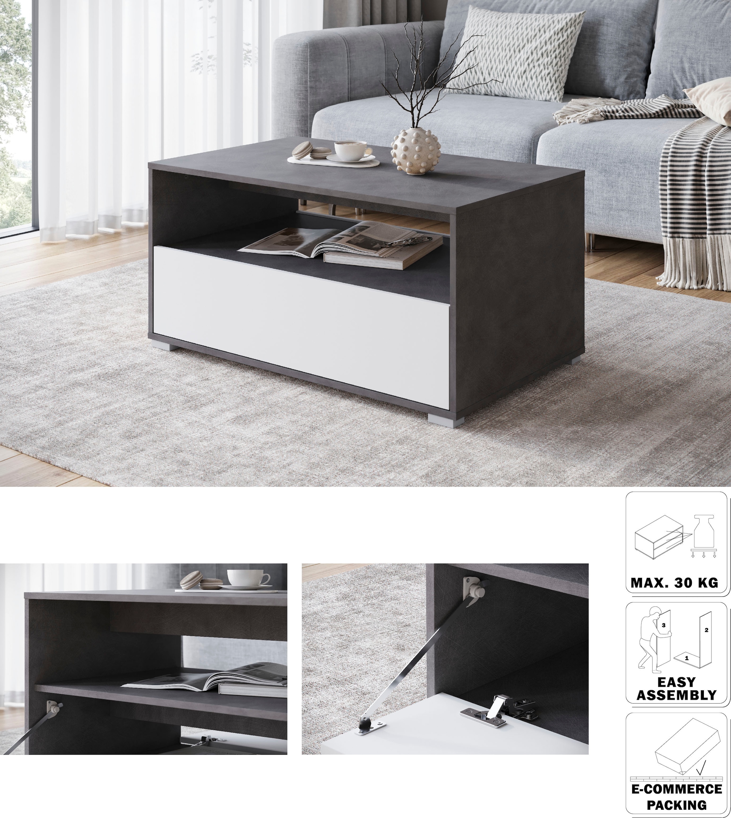 Home affaire Couchtisch »Kenia« 1 Stk. tlg. Rechteckiger Kaffeetisch, 90x55 cm, mit offenem und geschlossenem Fach