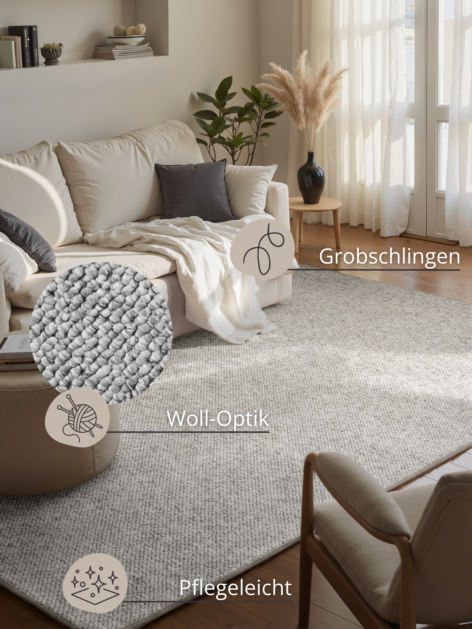 HANSE Home Teppich »Wolly 2« rechteckig 12 mm Höhe Flachgewebe, Läufer, Skandi, Woll-Optik, Esszimmer, Wohnzimmer, Flur