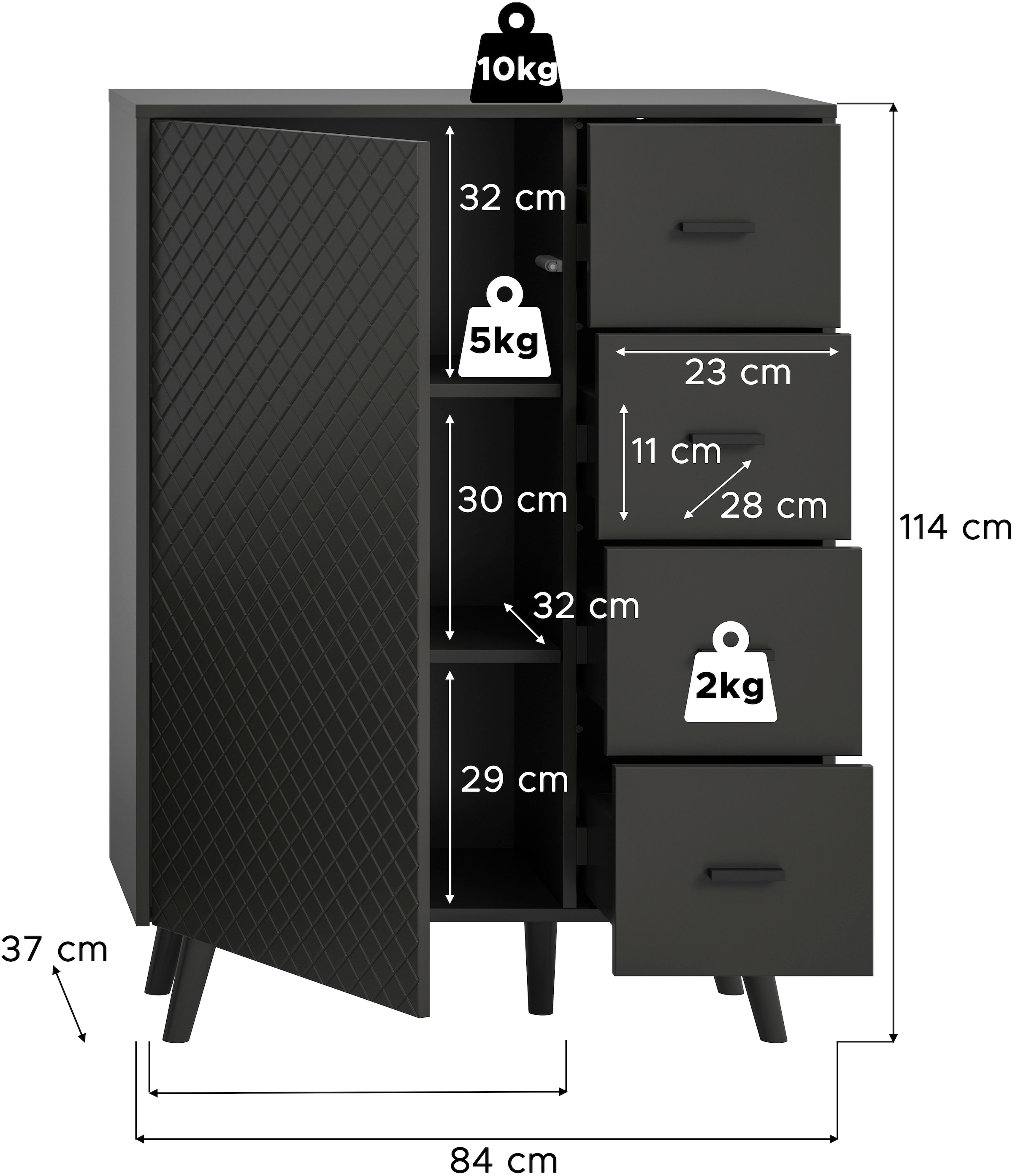 Home affaire Kommode »RHOMBUS,hochwertige MDF-Front mit Karo-Optik« 1 Stk. tlg. Kommode, Anrichte, Wohnzimmer, Esszimmer
