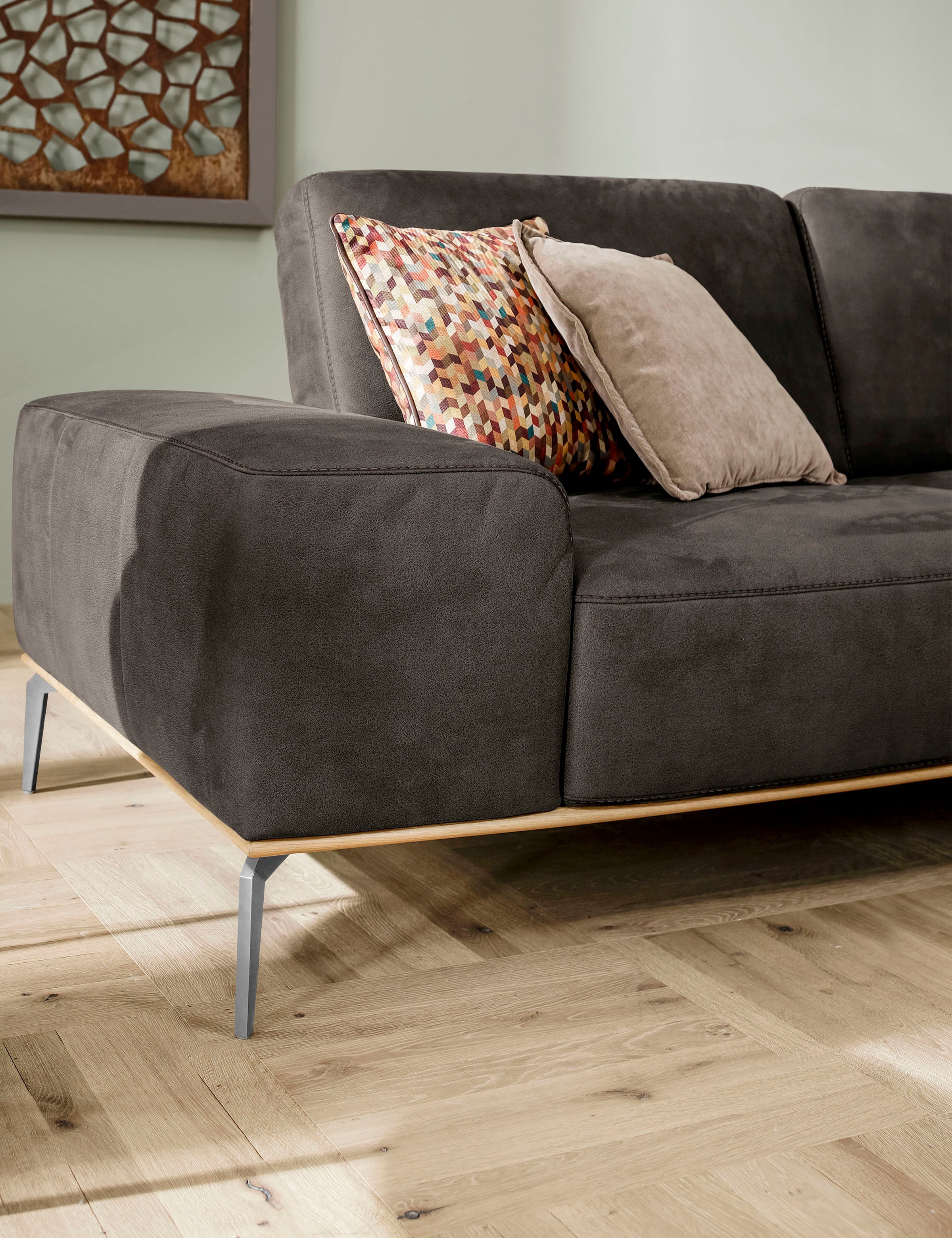 W.SCHILLIG Ecksofa »run, Designsofa mit tollem Sitzkomfort, bequem, L-Form«, mit elegantem Holzsockel, Füße in Chrom glänzend, Breite 319 cm